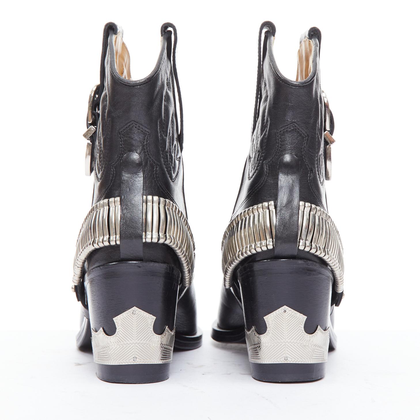 Donna TOGA PULLA nero argento hardware metallo cowboy western stivali EU38