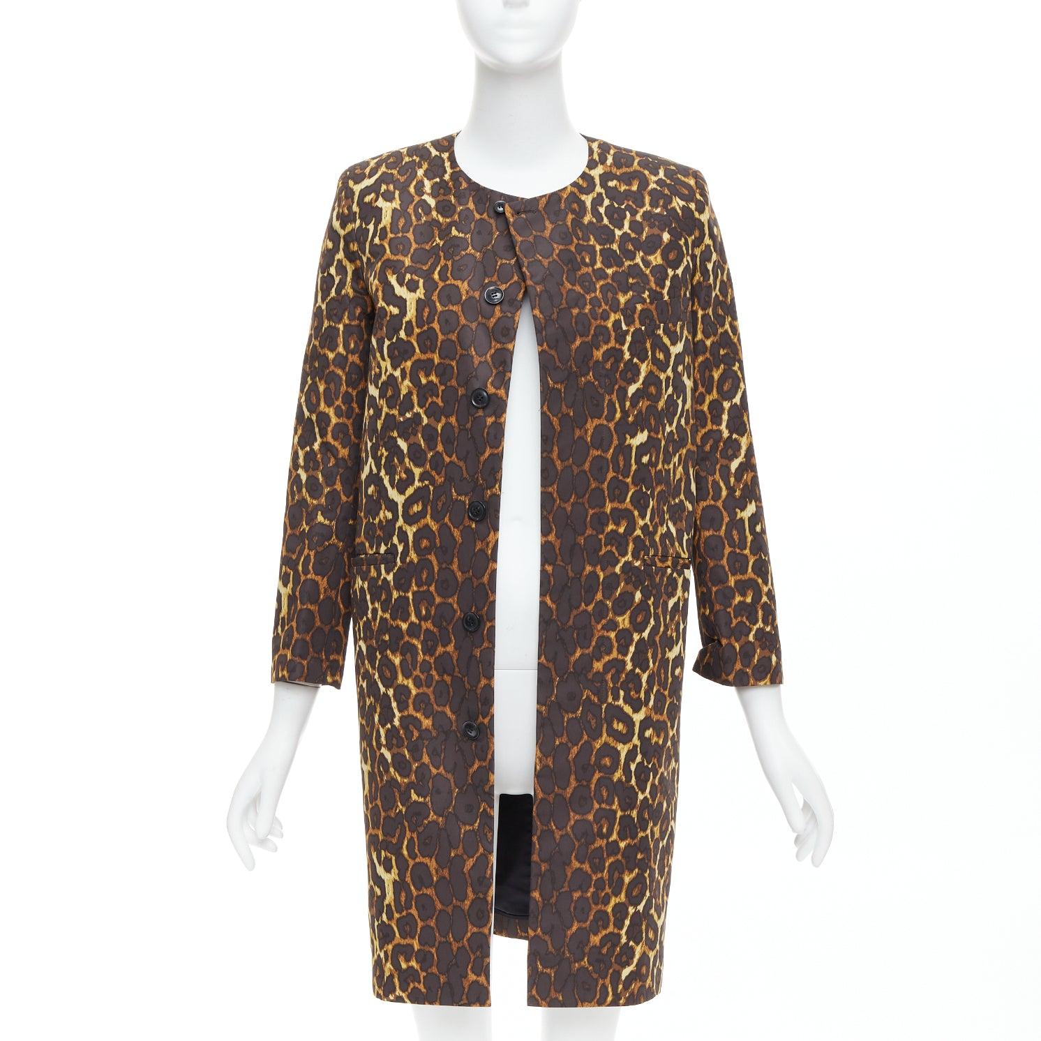 Brown TOGA PULLA brown leopard animal print padded shoulder coat JP1 S For Sale