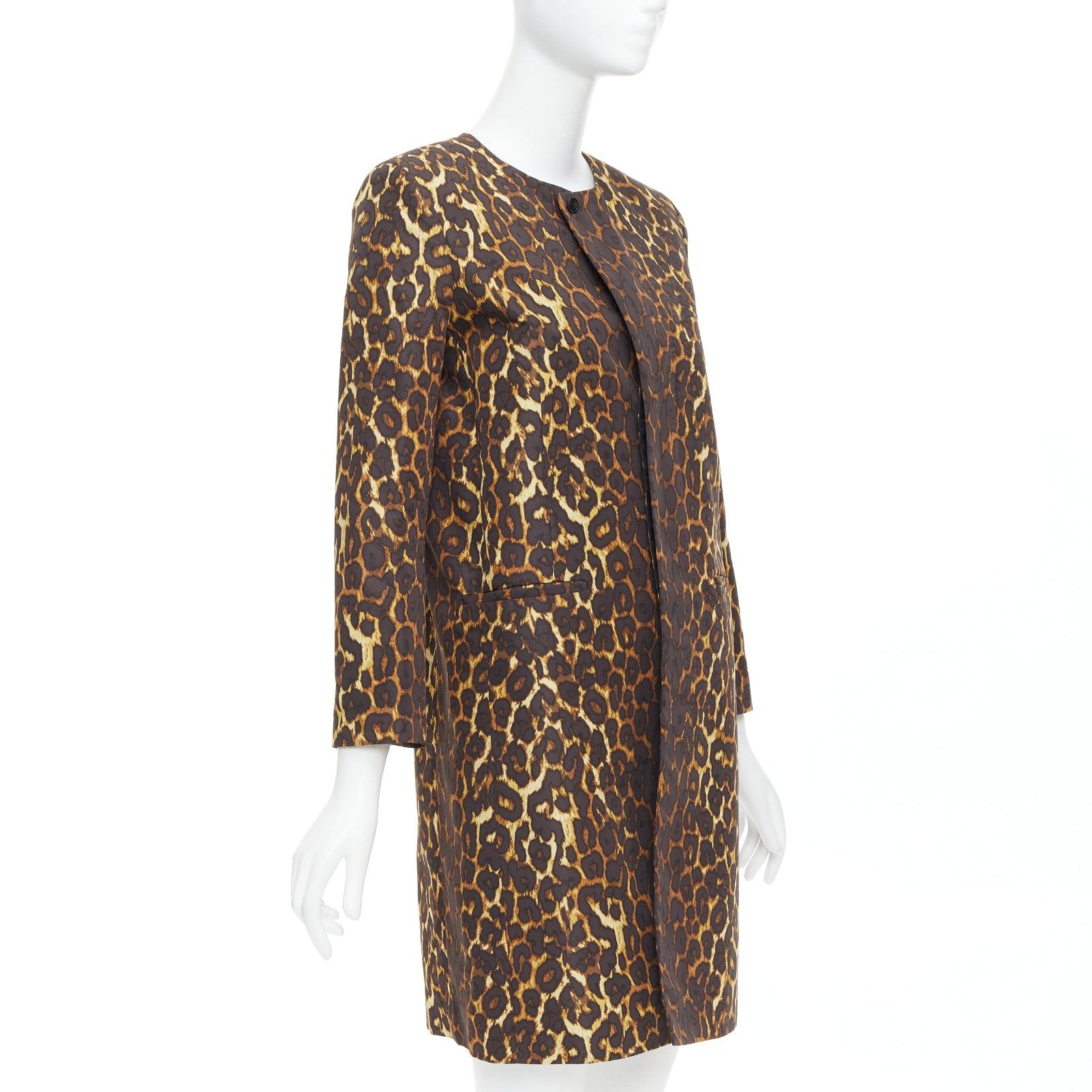 TOGA PULLA brown leopard animal print padded shoulder coat JP1 S In Excellent Condition For Sale In Hong Kong, NT