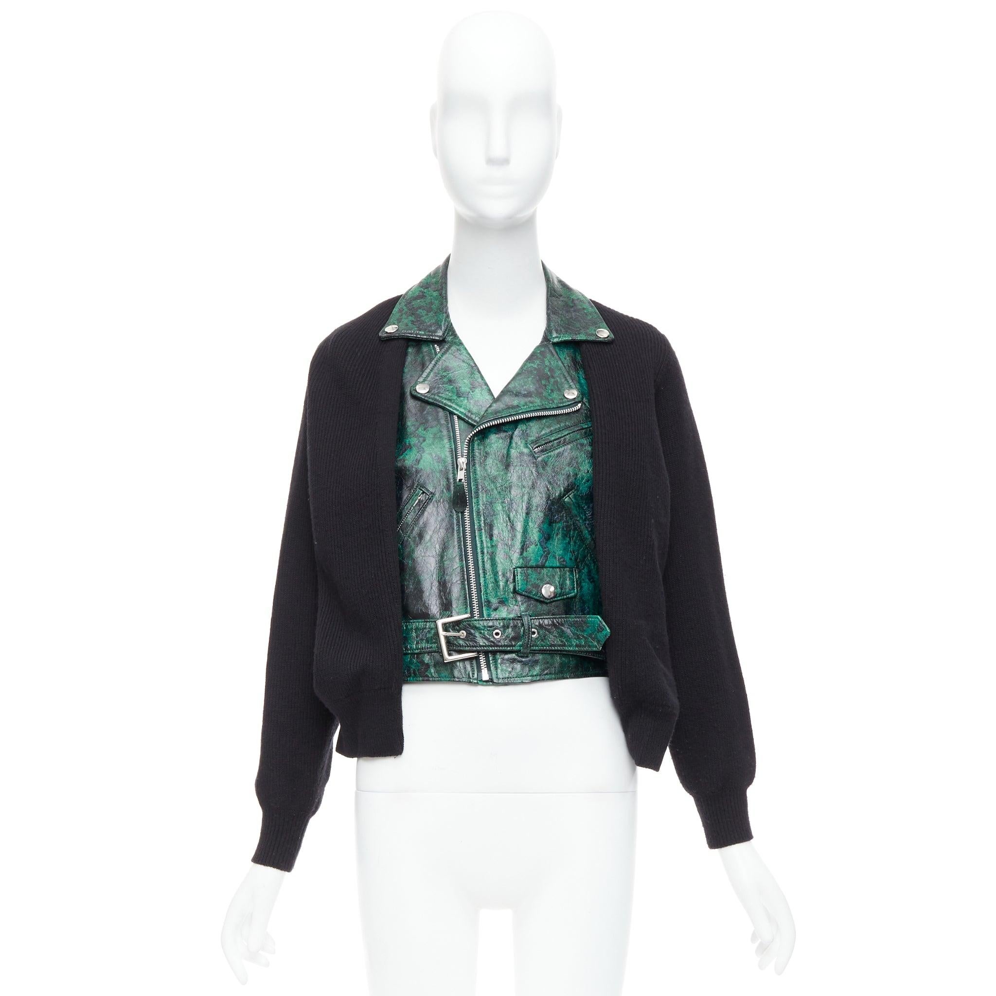 Chaqueta motera TOGA PULLA verde estampada piel de cordero lana negra JP1 S en venta 5