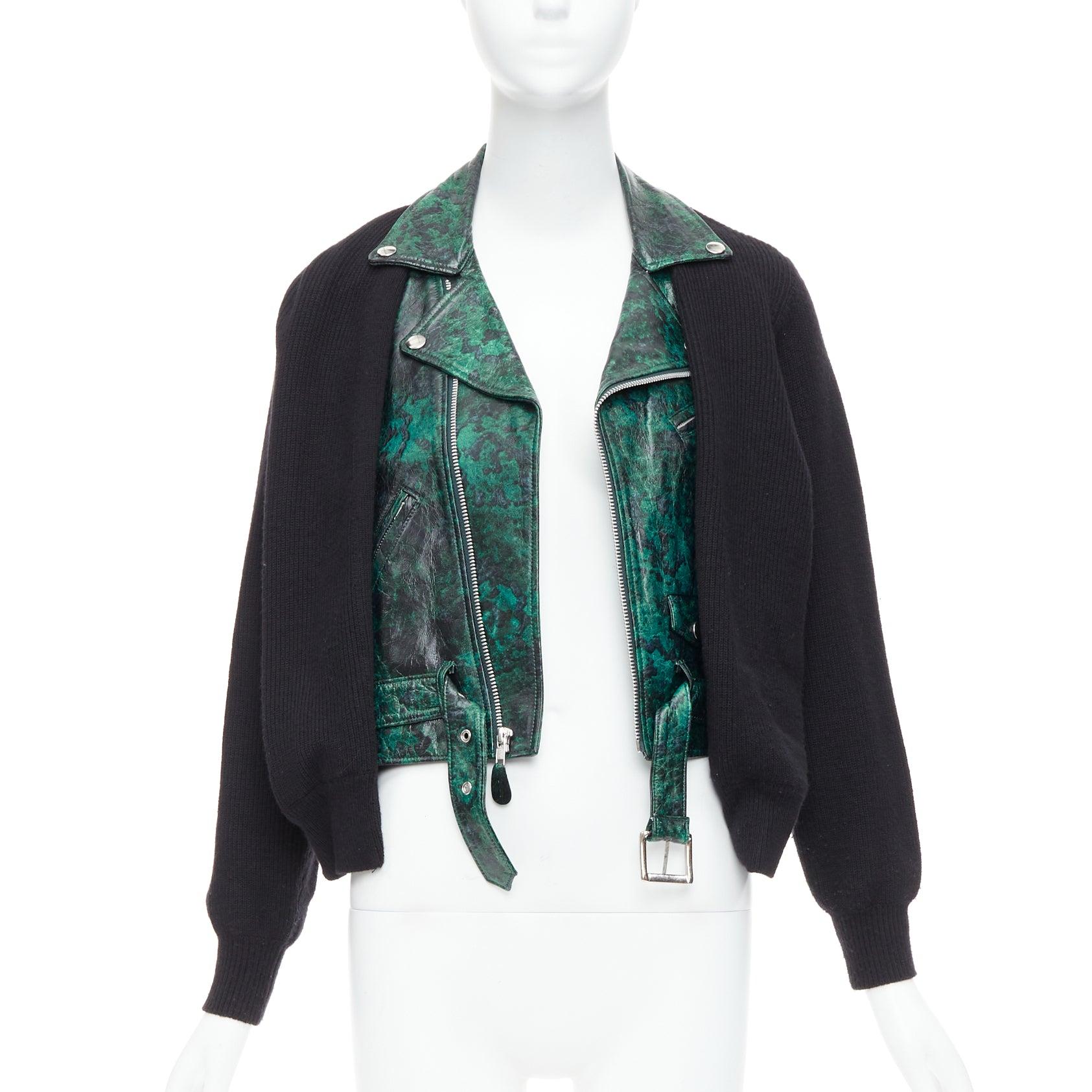 Chaqueta motera TOGA PULLA verde estampada piel de cordero lana negra JP1 S Negro en venta