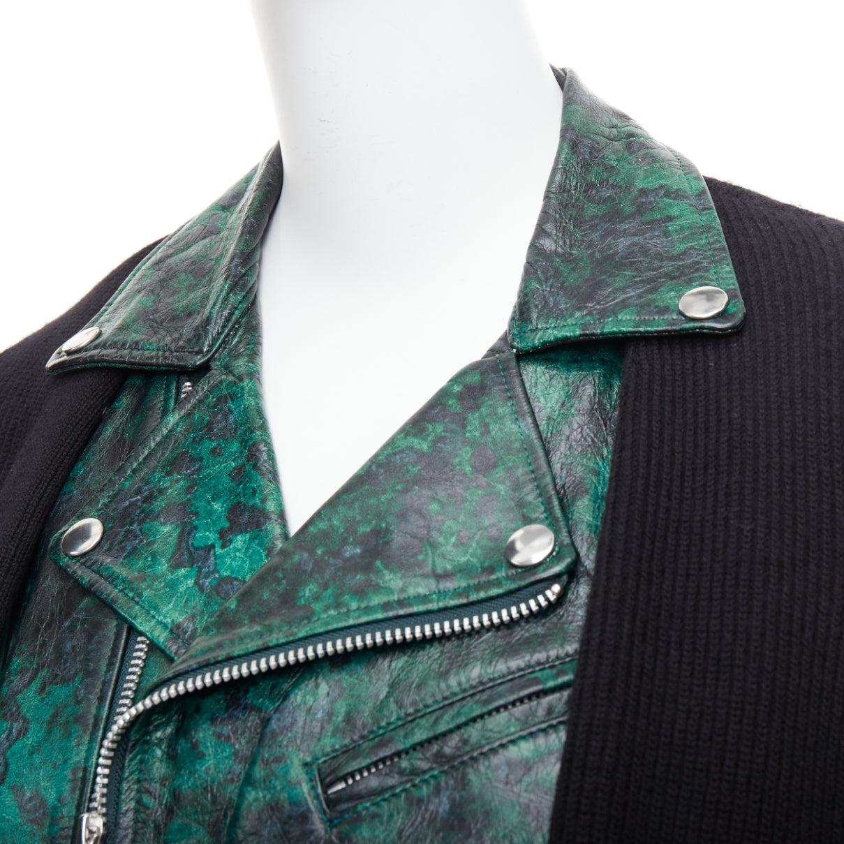 Chaqueta motera TOGA PULLA verde estampada piel de cordero lana negra JP1 S en venta 3