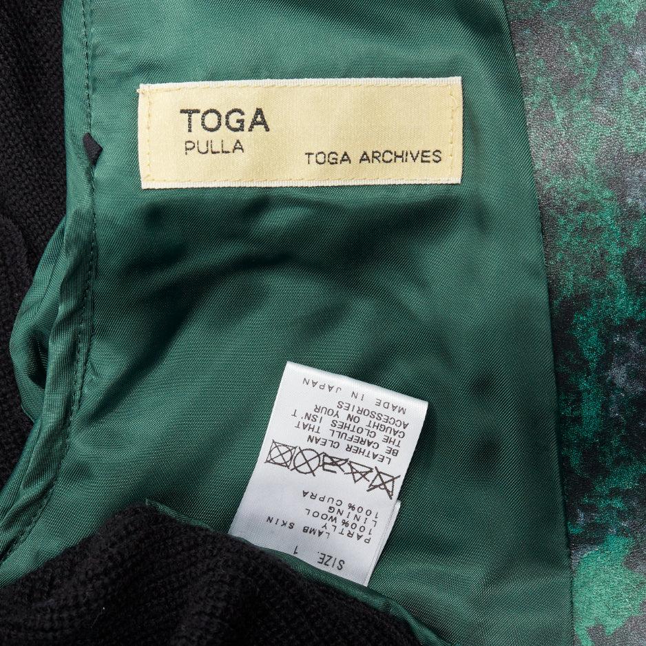 Chaqueta motera TOGA PULLA verde estampada piel de cordero lana negra JP1 S en venta 4