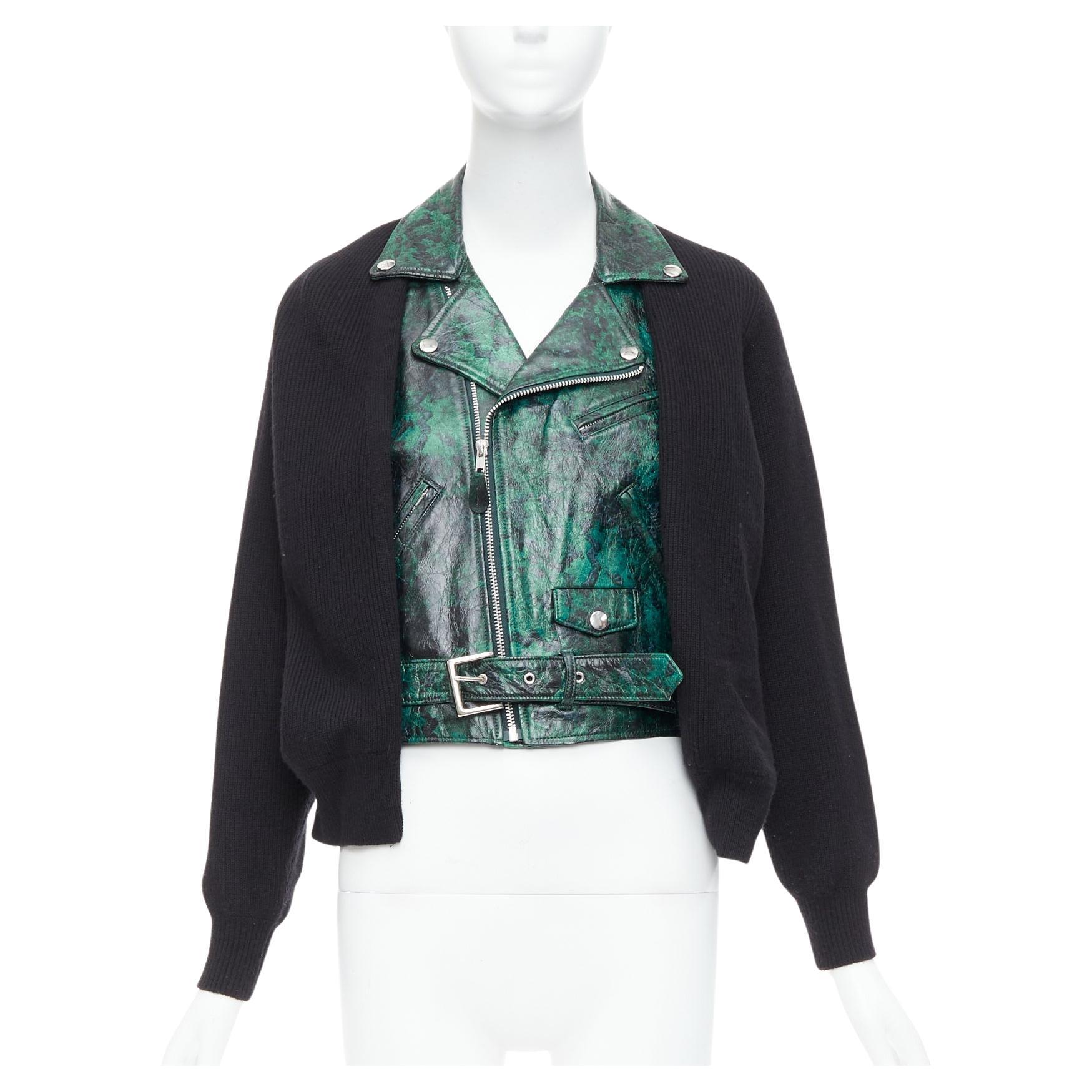 Chaqueta motera TOGA PULLA verde estampada piel de cordero lana negra JP1 S en venta