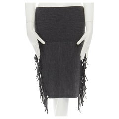 TOGA PULLA grey 100% wool fringe tie side stretch skirt JP1 S