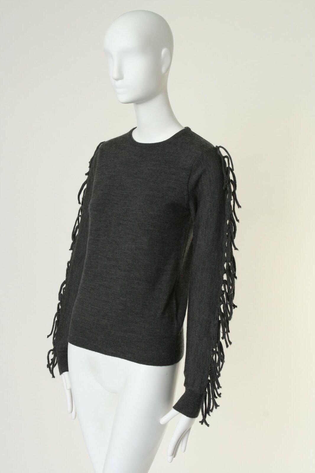 Black TOGA PULLA grey fringe tie sleeves wool knitted sweater pullover top S US4 JP1
