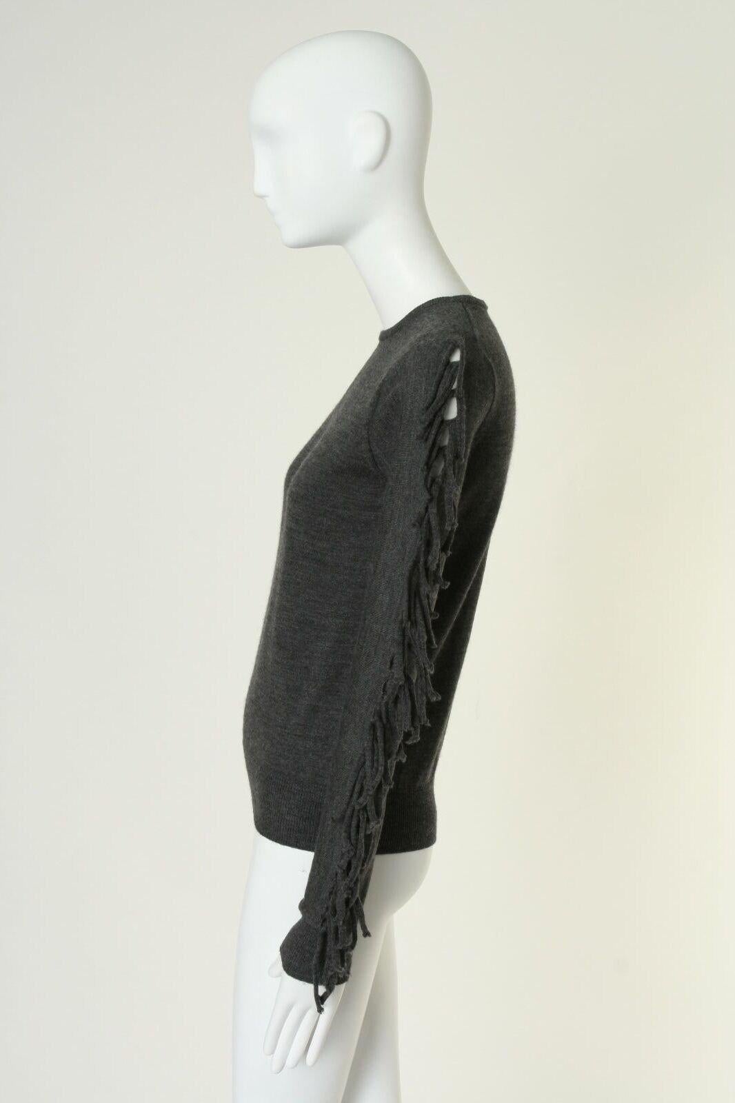 TOGA PULLA grey fringe tie sleeves wool knitted sweater pullover top S US4 JP1 In Excellent Condition In Hong Kong, NT