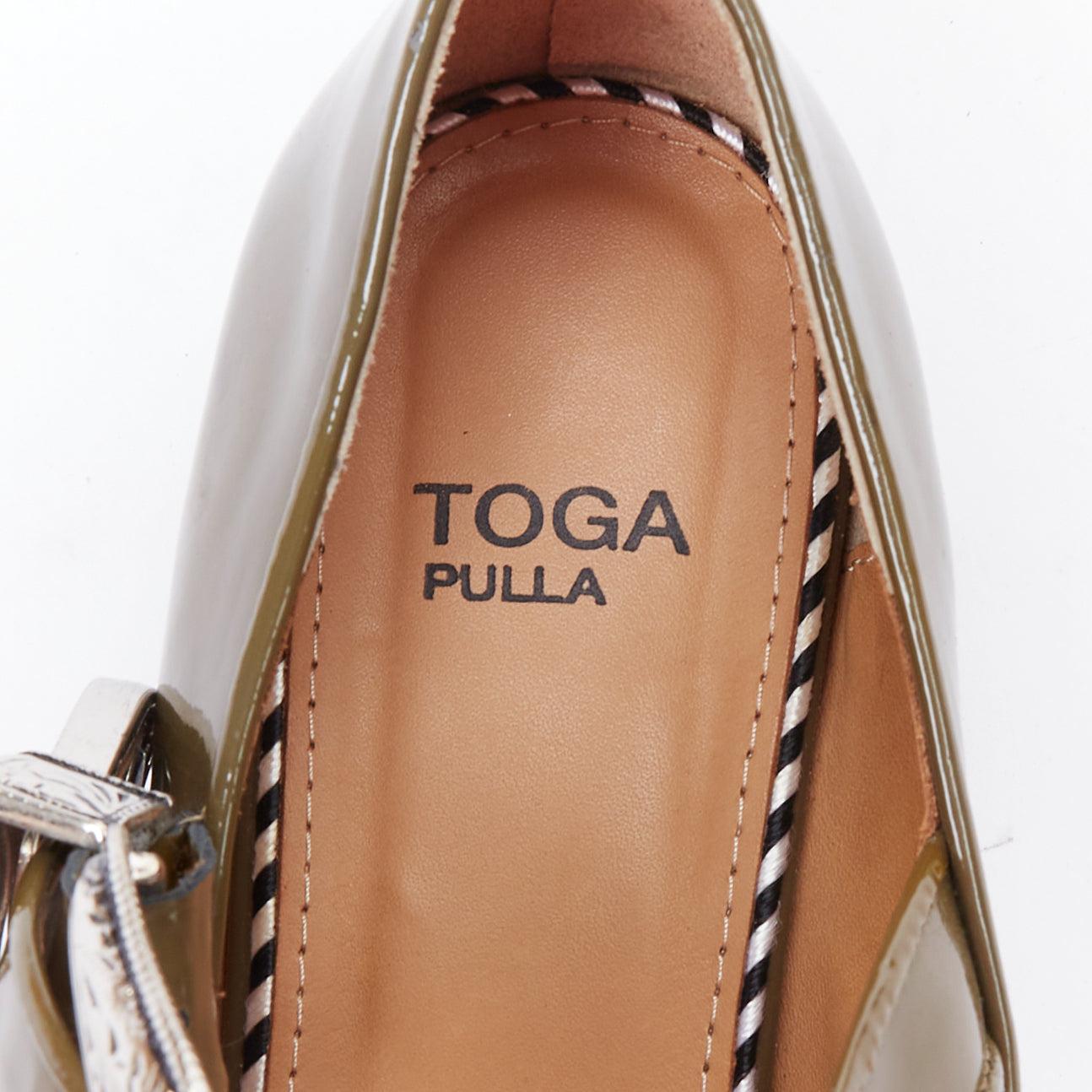 TOGA PULLA khaki green patent leather crystal embellished maryjane flat EU39 4