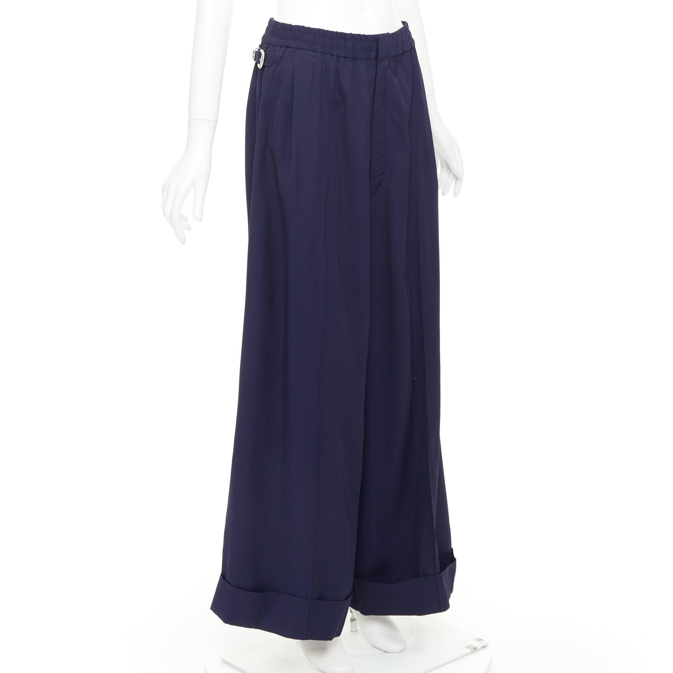Black TOGA PULLA navy rayon western decorative buckles rolled hem wide pants IT38 XS For Sale