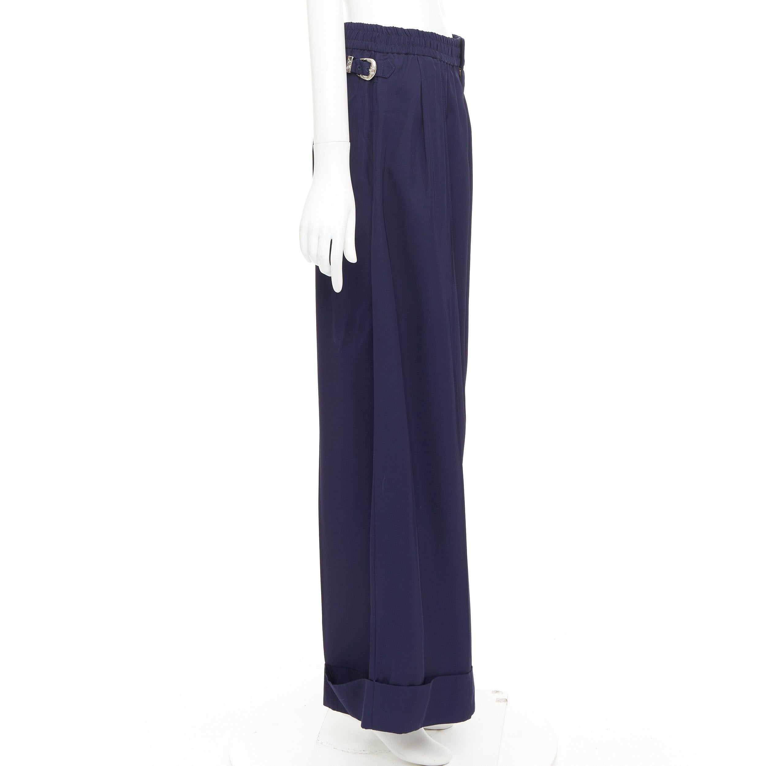 TOGA PULLA navy rayon western decorative buckles rolled hem wide pants IT38 XS In Excellent Condition For Sale In Hong Kong, NT
