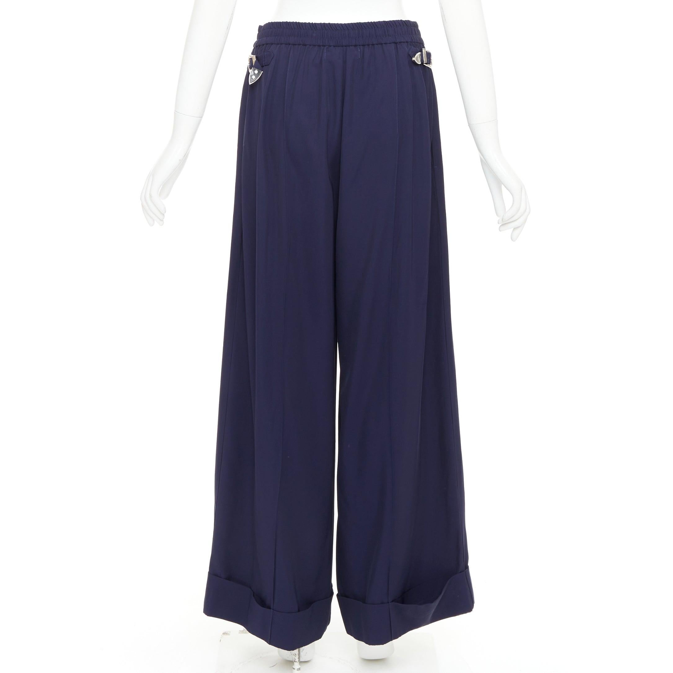 Women's TOGA PULLA navy rayon western decorative buckles rolled hem wide pants IT38 XS For Sale