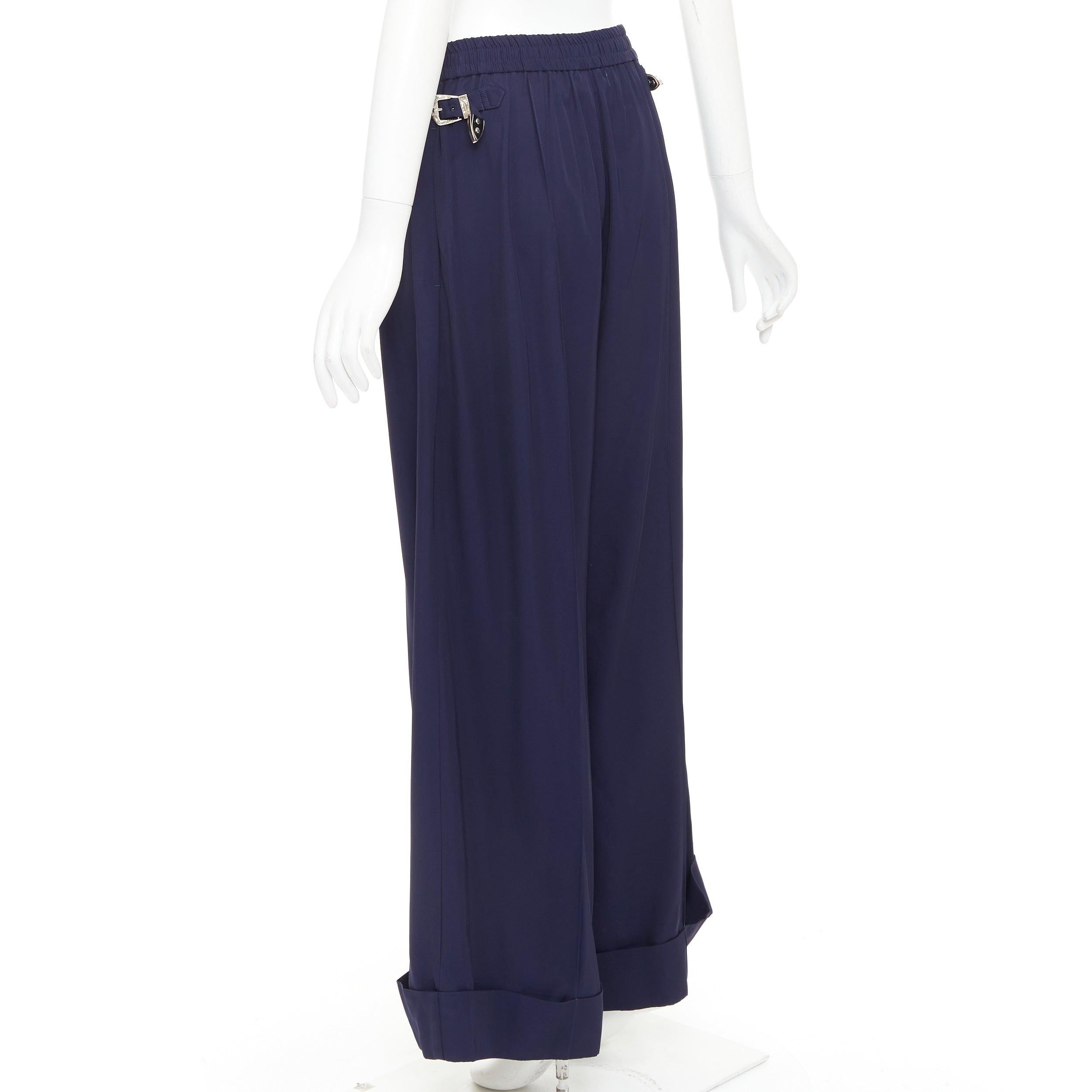 TOGA PULLA navy rayon western decorative buckles rolled hem wide pants IT38 XS For Sale 1