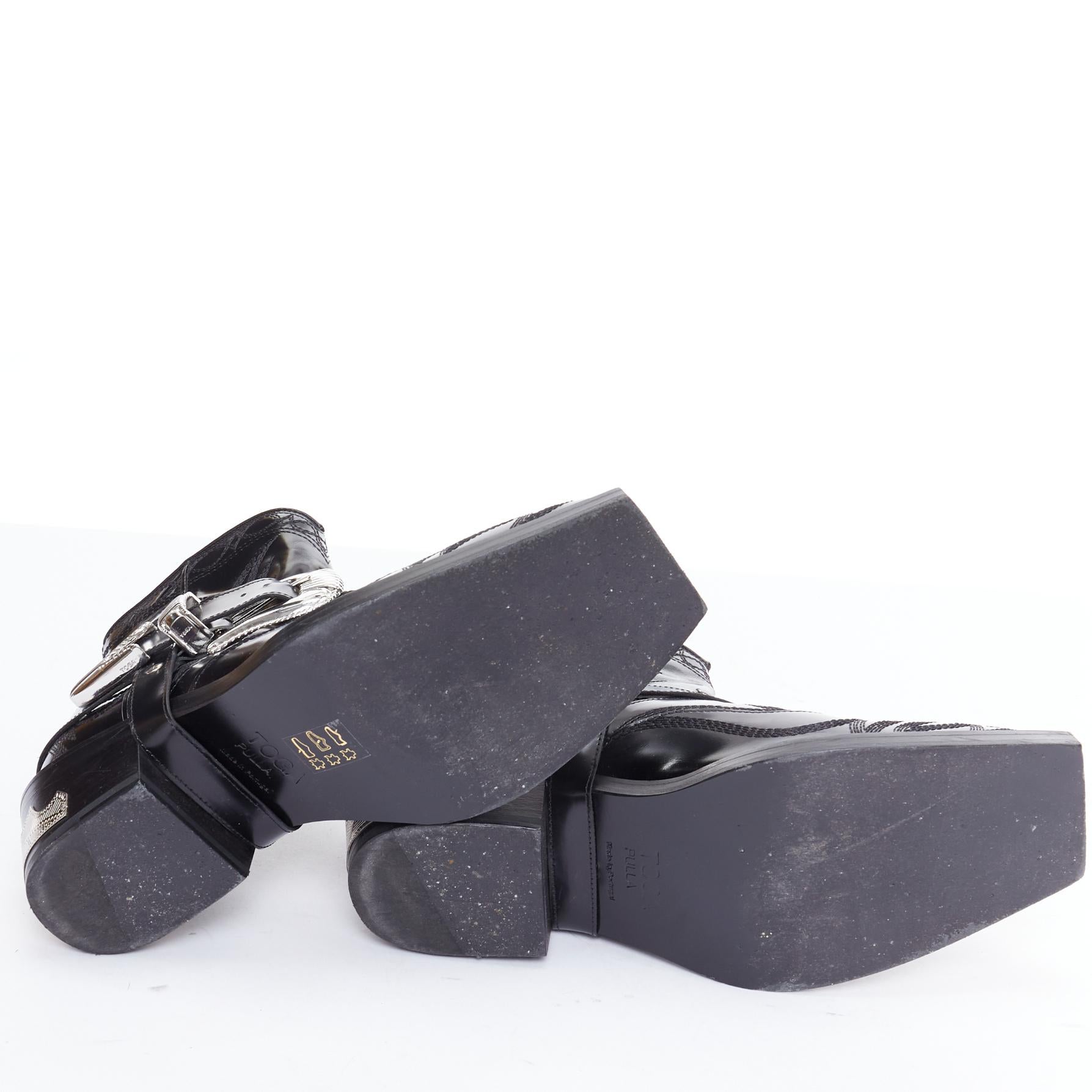TOGA PULLA PORTER bottes de cow-boy noires à bouts d'aile avec boucle argentée EU38 en vente 6