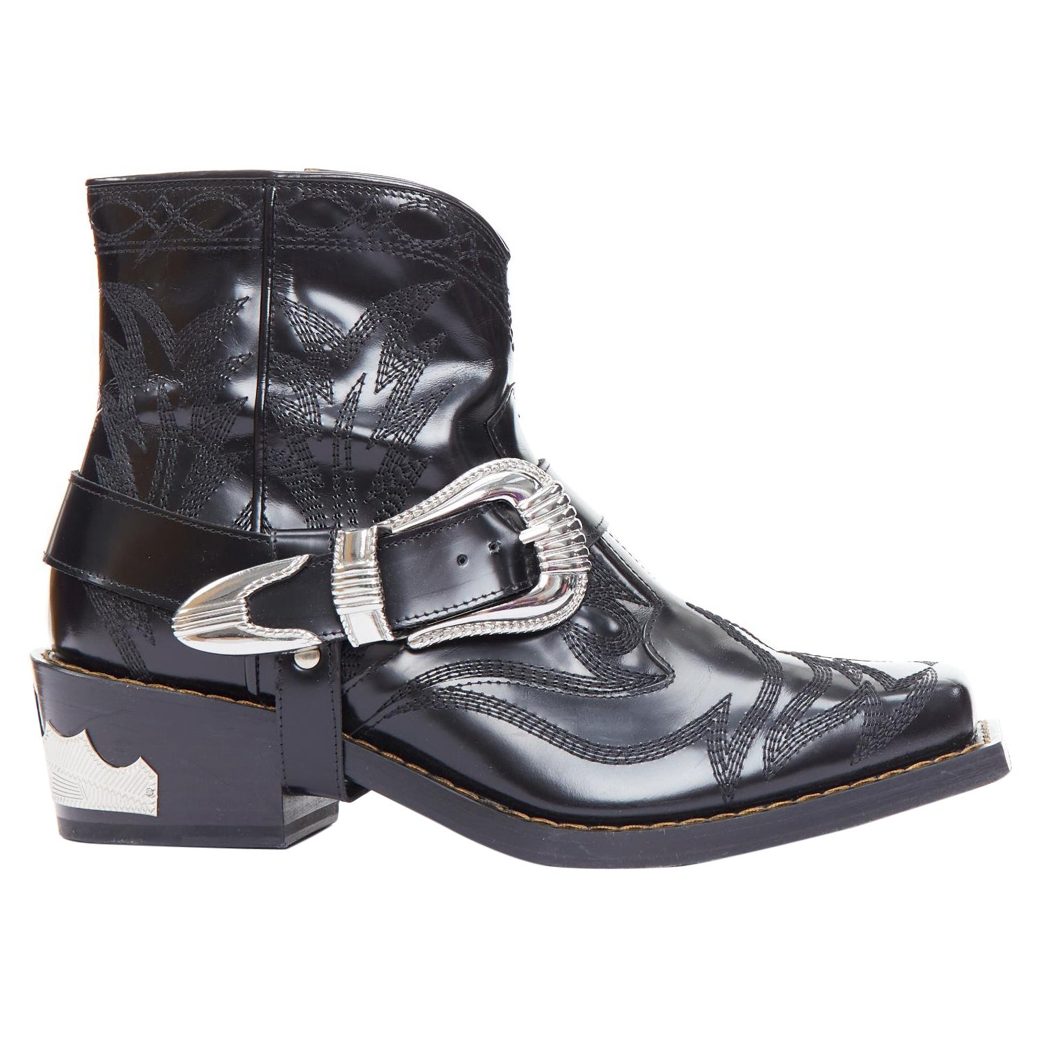 TOGA PULLA PORTER black wingtip silver buckle ankle cowboy boots EU38