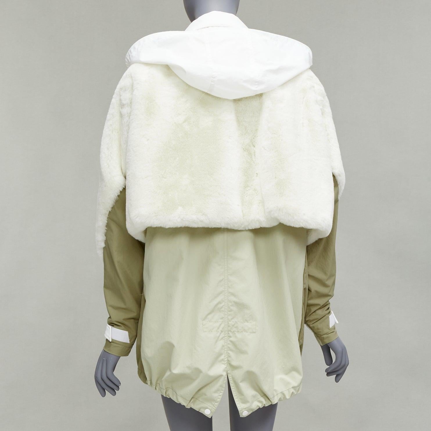 Women's TOGA PULLA white nylon cream faux fur layered deconstructed parka jacket FR36 S For Sale
