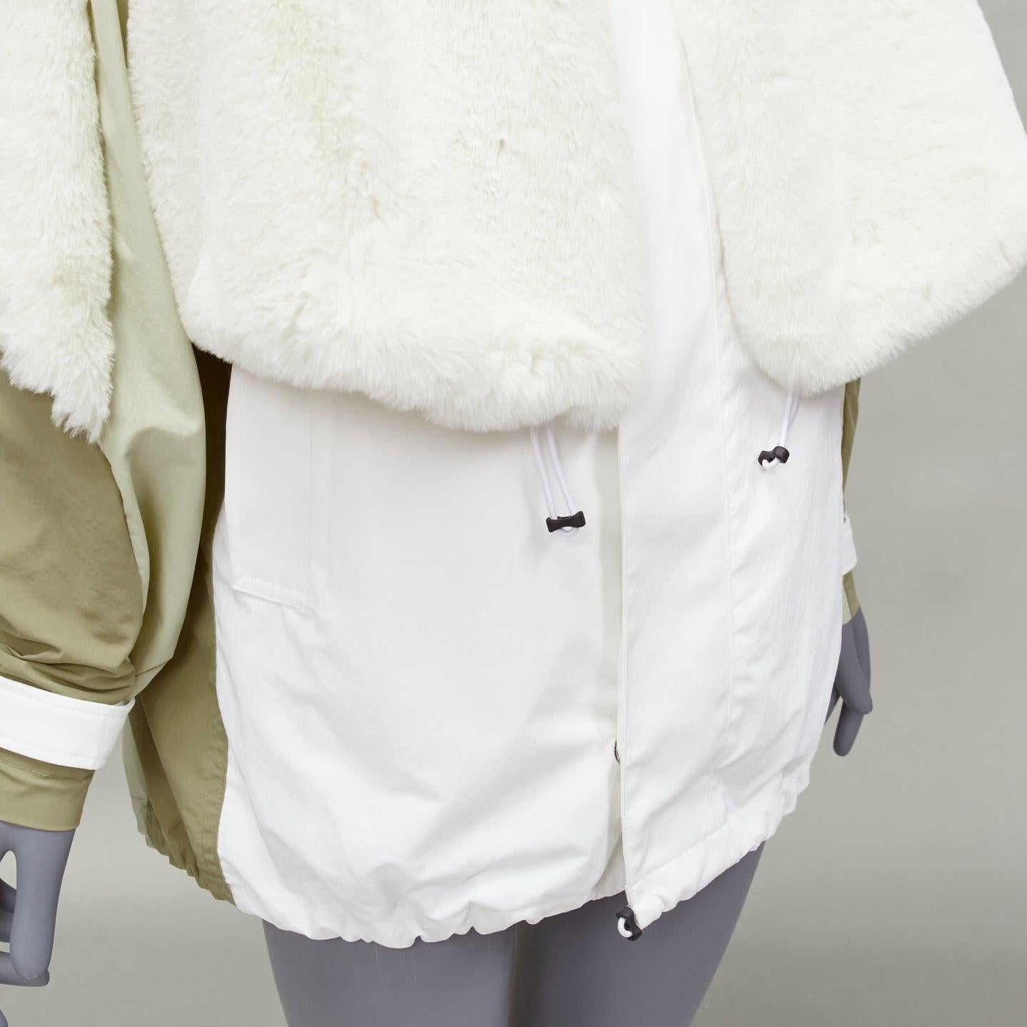 TOGA PULLA white nylon cream faux fur layered deconstructed parka jacket FR36 S For Sale 2