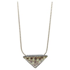 Used TOGA Silver necklace chain zip necklace triangle frame green python skin pendant