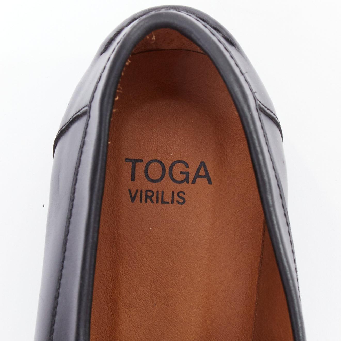 TOGA VIRILIS black white silver logo plague bicolor hard loafers EU39 5
