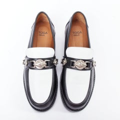 TOGA VIRILIS black white silver logo plague bicolor hard loafers EU39