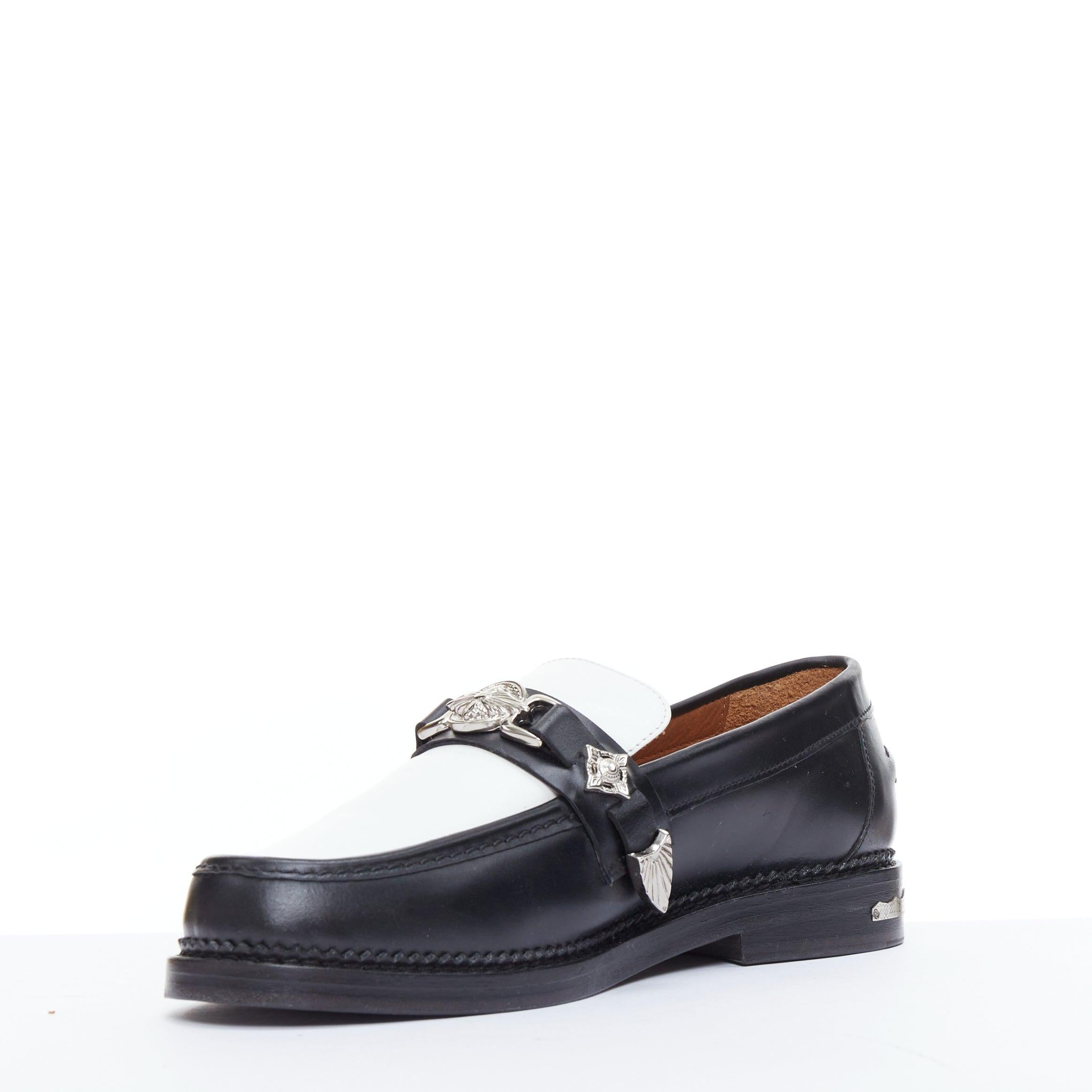 Women's TOGA VIRILIS black white silver logo plague bicolor hard loafers EU39