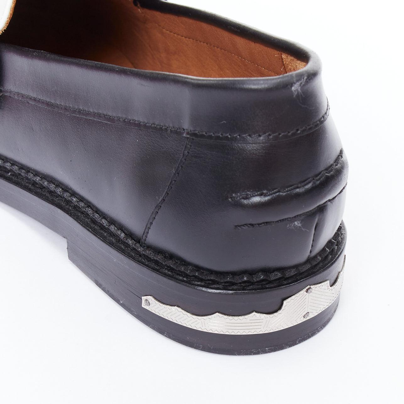 TOGA VIRILIS black white silver logo plague bicolor hard loafers EU39 4