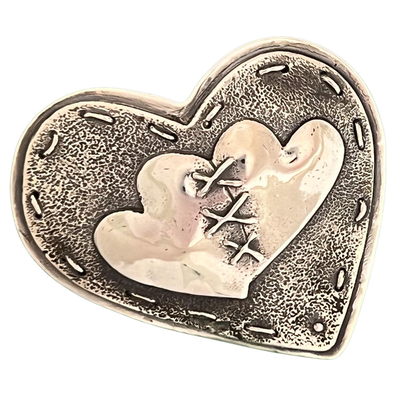 Together, by Kerry Green, heart silver, pin, pendant, stitched, valentine, new For Sale