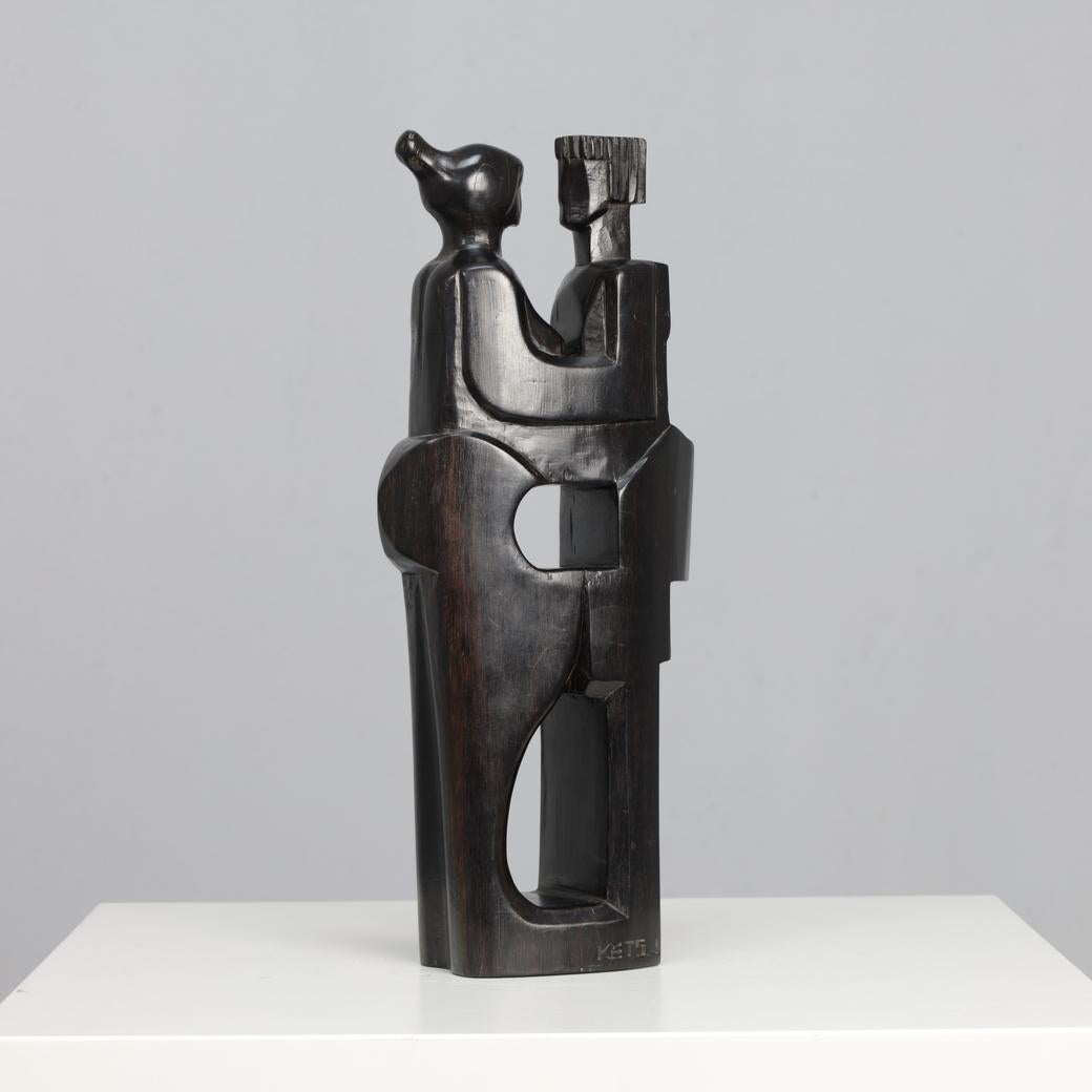 “Together” – Hand-Carved Wooden Sculpture by Jozef Kets, Belgium, 1971 In Good Condition For Sale In DE KWAKEL, NL