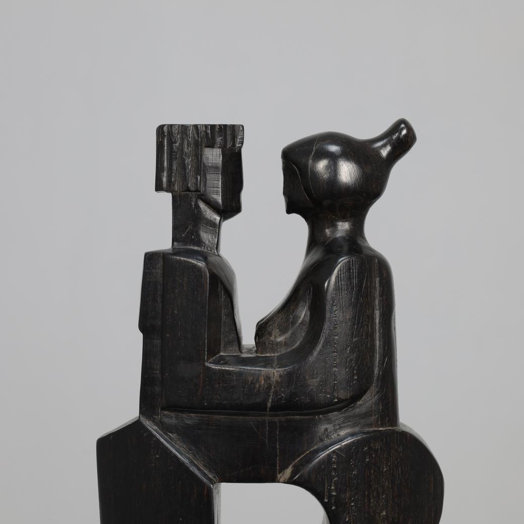 Late 20th Century “Together” – Hand-Carved Wooden Sculpture by Jozef Kets, Belgium, 1971 For Sale