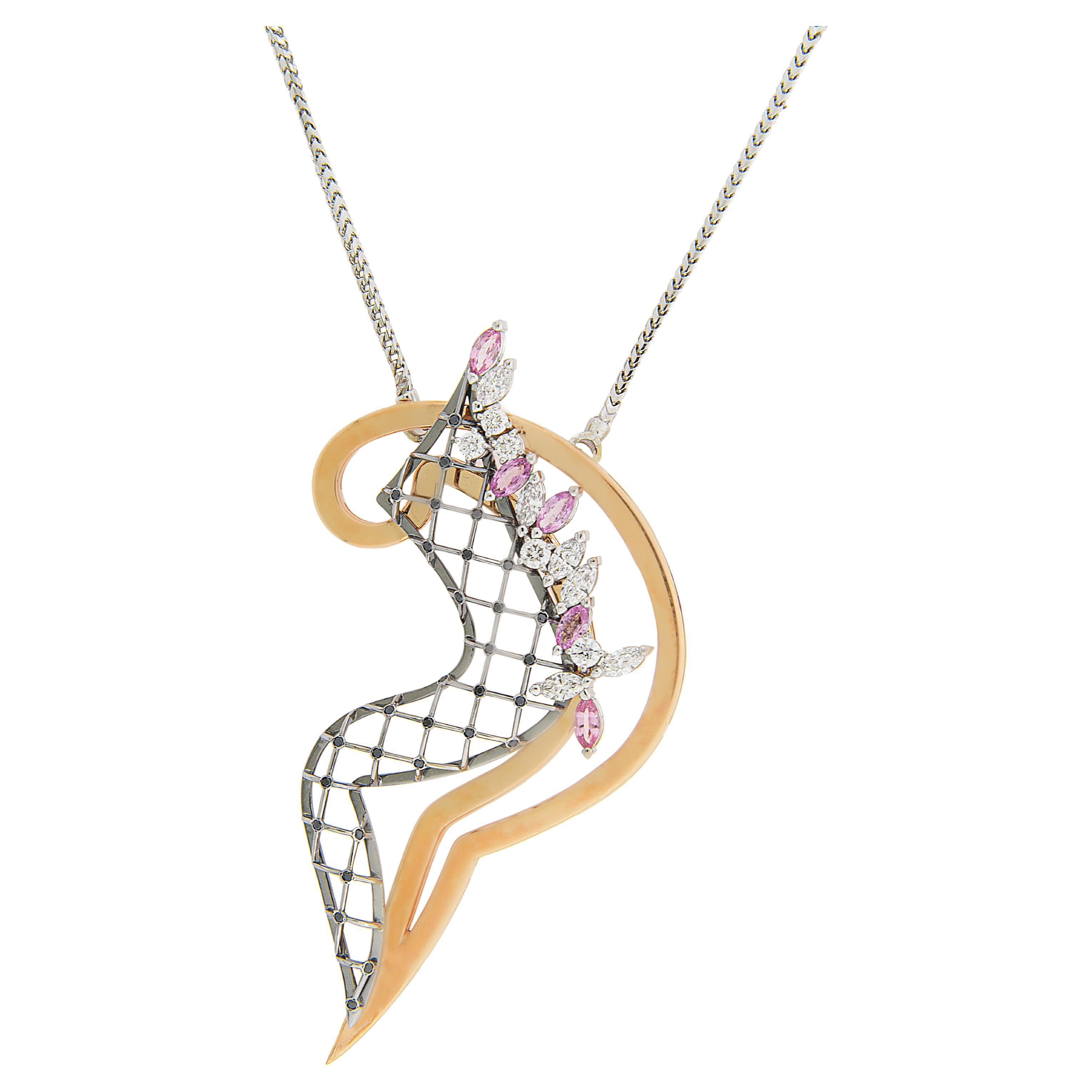 "Togetherness" Love Collection Halskette 18k Gold, Brillianten und rosa Saphiren. im Angebot