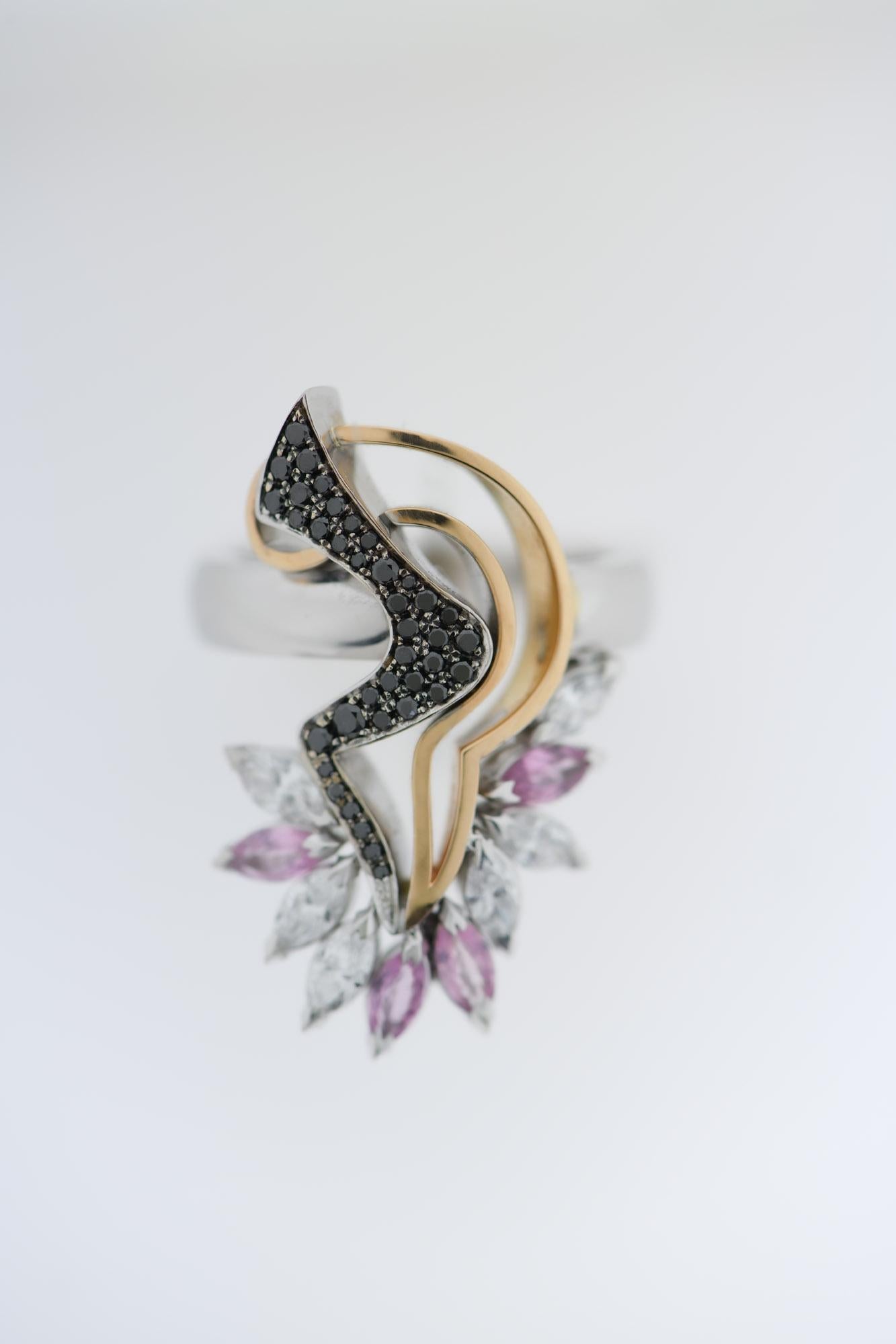 Contemporaneo “Togetherness” Love Collection Ring 18k Gold, Brilliant & Pink Sapphires. in vendita