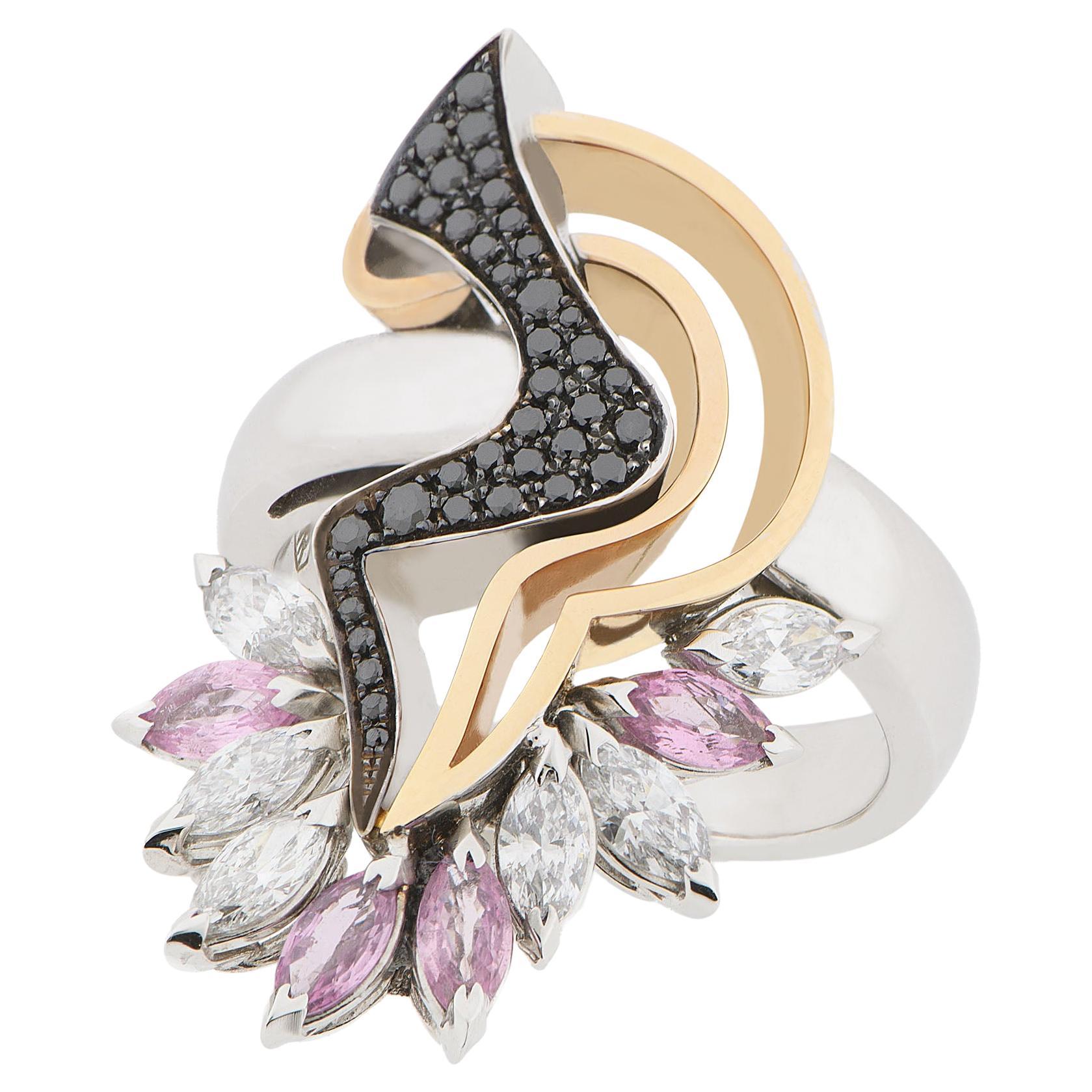 “Togetherness” Love Collection Ring 18k Gold, Brilliant
Pink Sapphires.