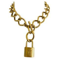 Toggle Chain Choker Chunky Heavy Statement Necklace W/ LV Lock Key