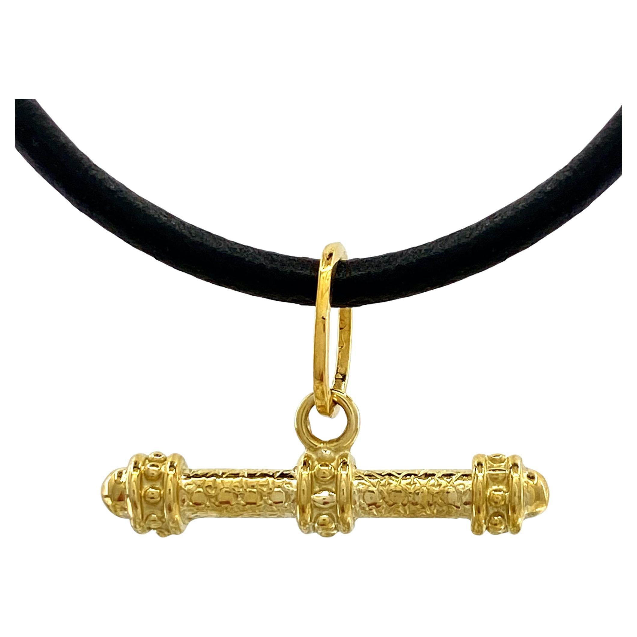 "Toggle" Charm, Fob or Pendant in Yellow Gold with Leather Cord Chain