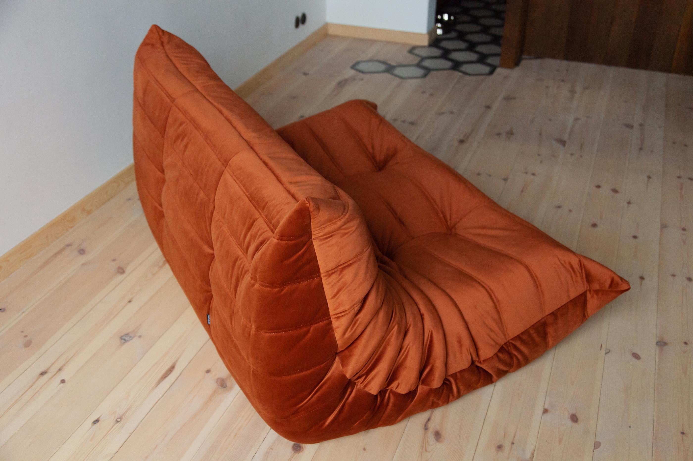 Togo 2-Seat Sofa in Amber Velvet by Michel Ducaroy for Ligne Roset For Sale 1