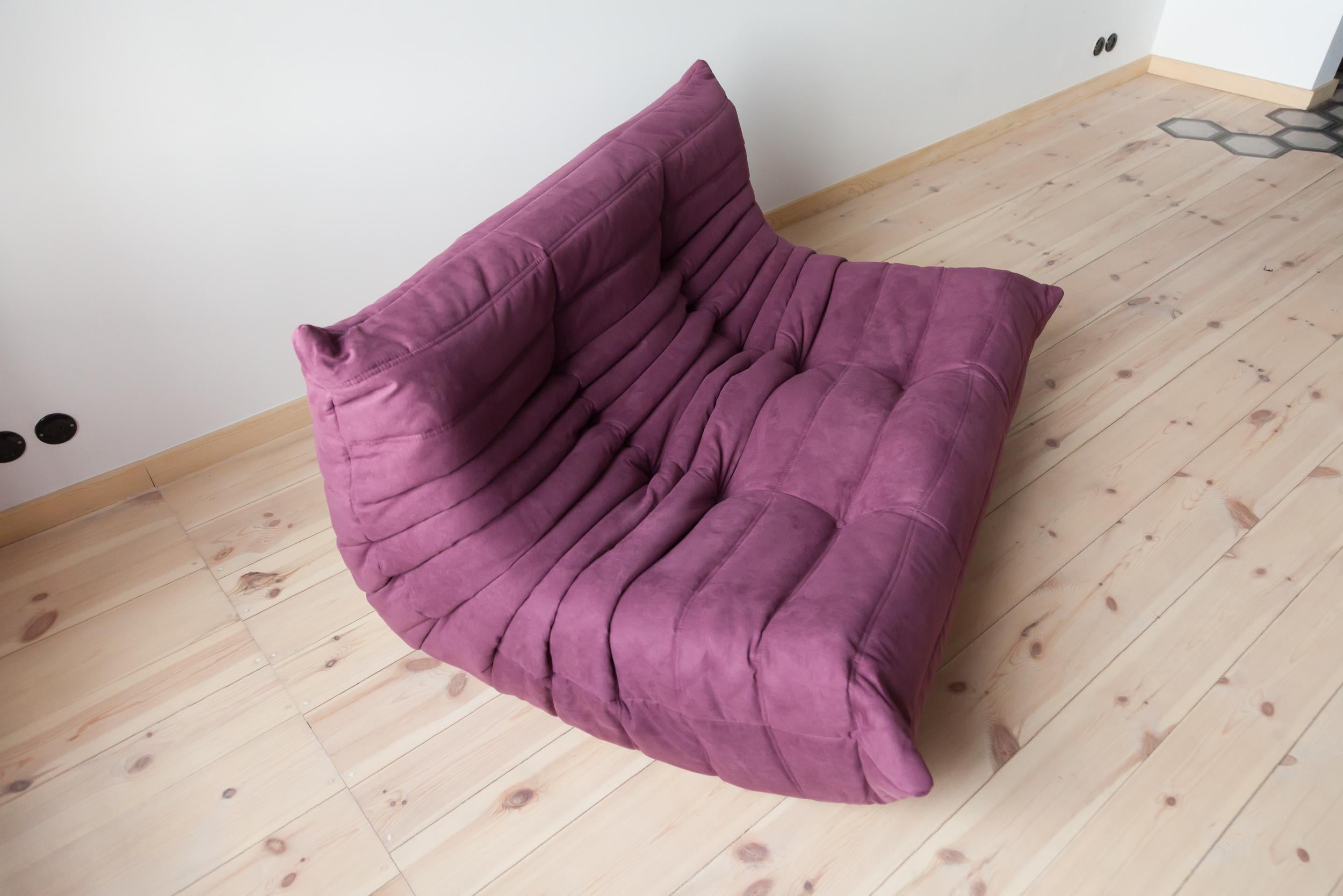 Togo 2-Seat Sofa in Aubergine Microfibre by Michel Ducaroy for Ligne Roset For Sale 1