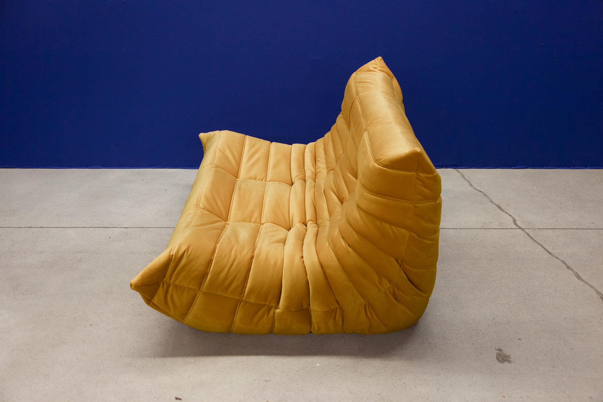 Togo 2-Seat Sofa in Golden Yellow Velvet by Michel Ducaroy for Ligne Roset In Excellent Condition For Sale In Berlin, DE
