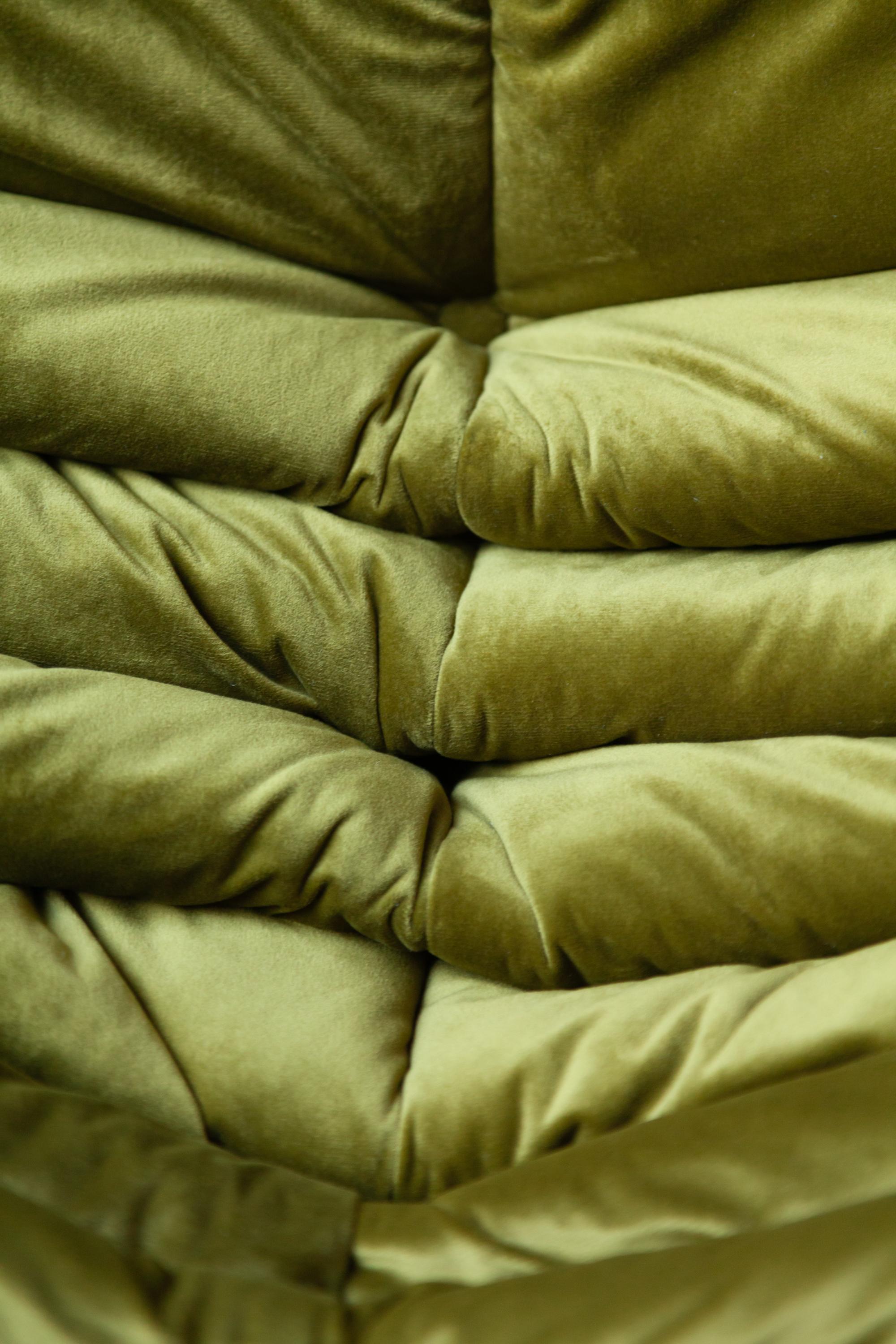 Togo 2-Seat Sofa in Green Velvet by Michel Ducaroy for Ligne Roset For Sale 7