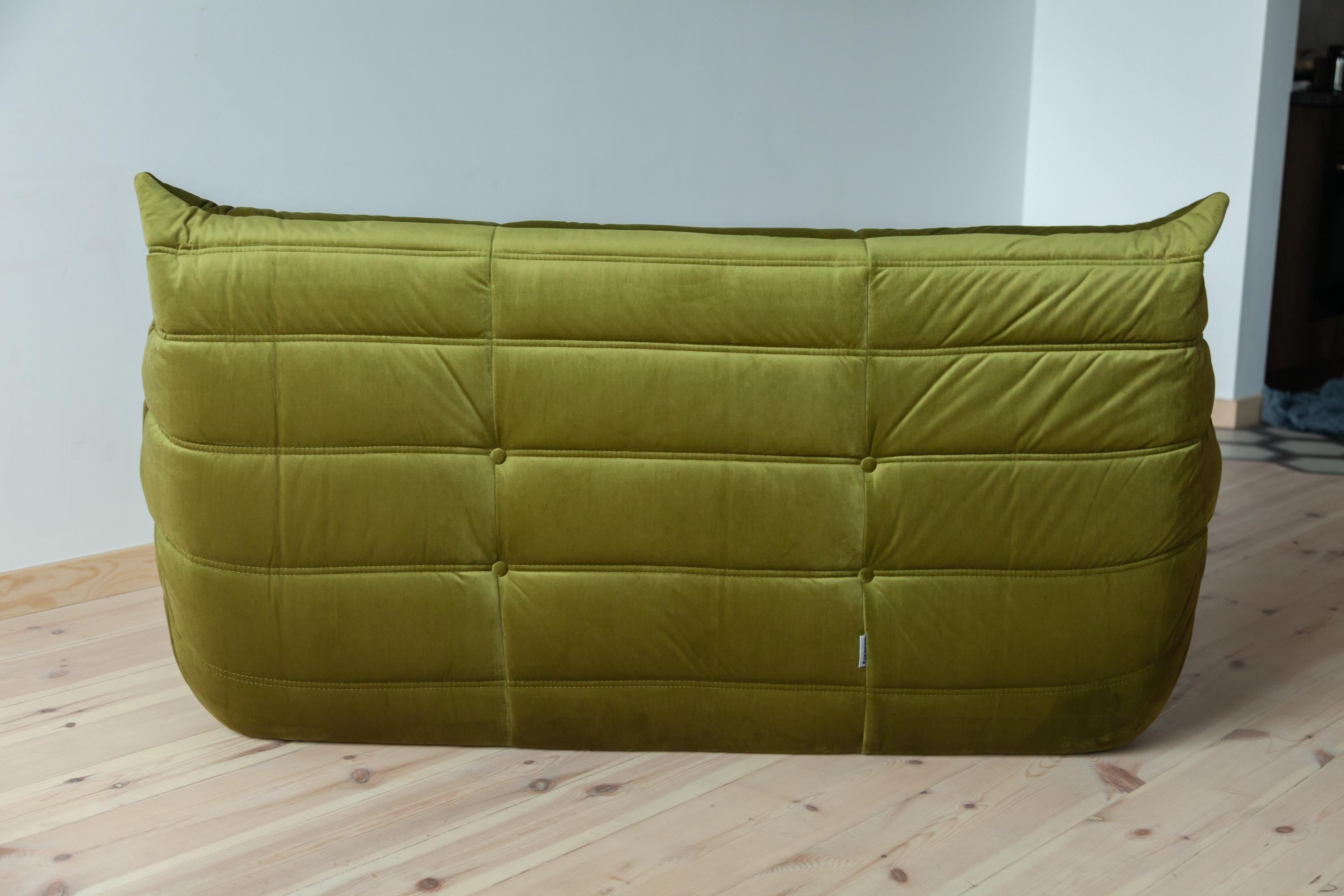 Togo 2-Seat Sofa in Green Velvet by Michel Ducaroy for Ligne Roset In Excellent Condition For Sale In Berlin, DE