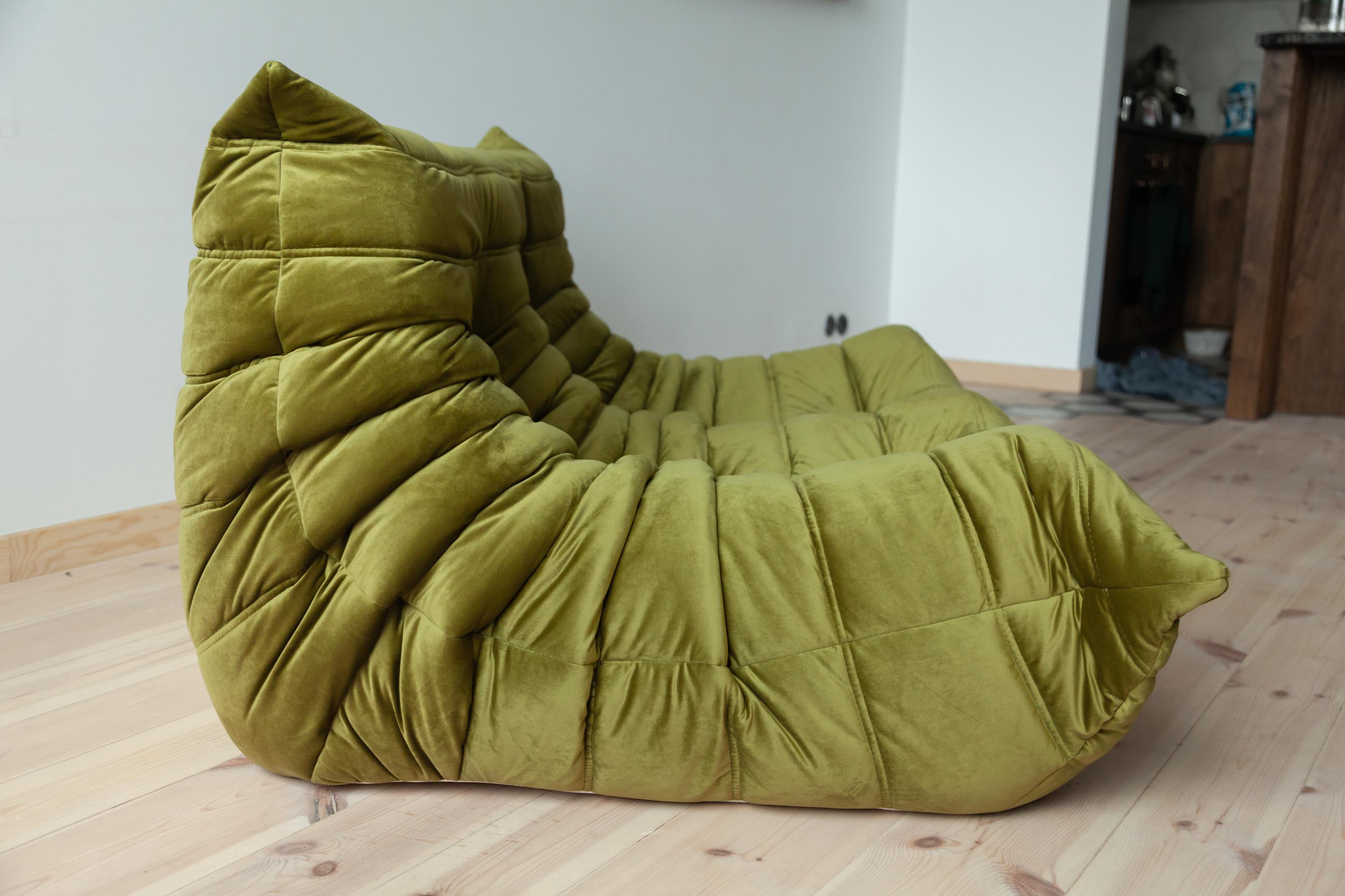 Togo 2-Seat Sofa in Green Velvet by Michel Ducaroy for Ligne Roset For Sale 2