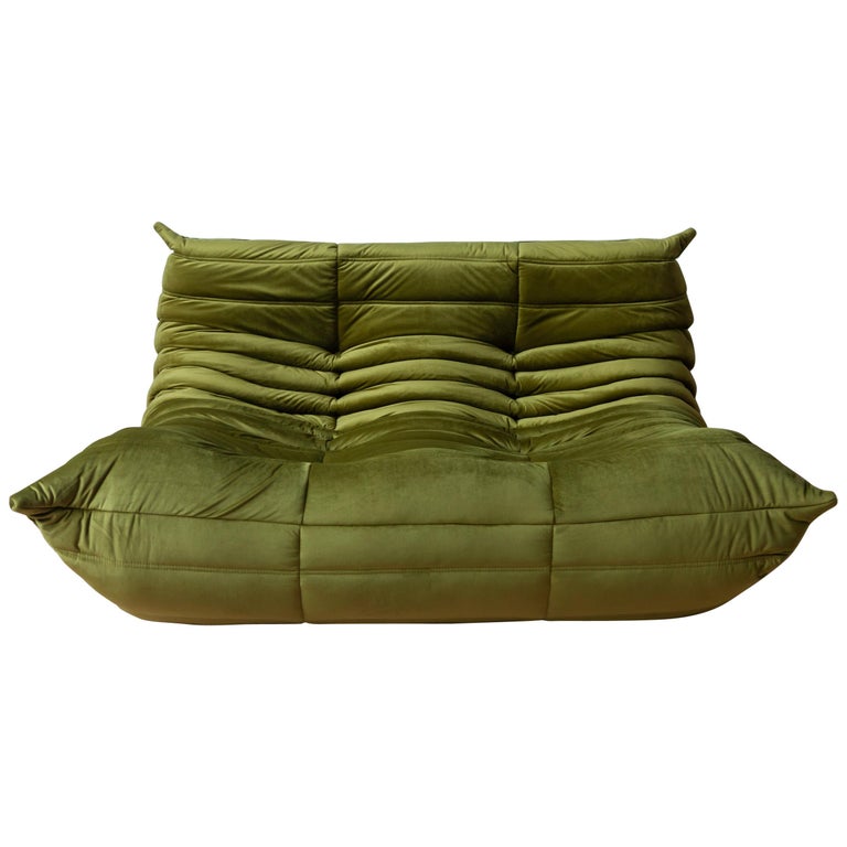 Togo 2Seat Sofa in Green Velvet by Michel Ducaroy for Ligne Roset For
