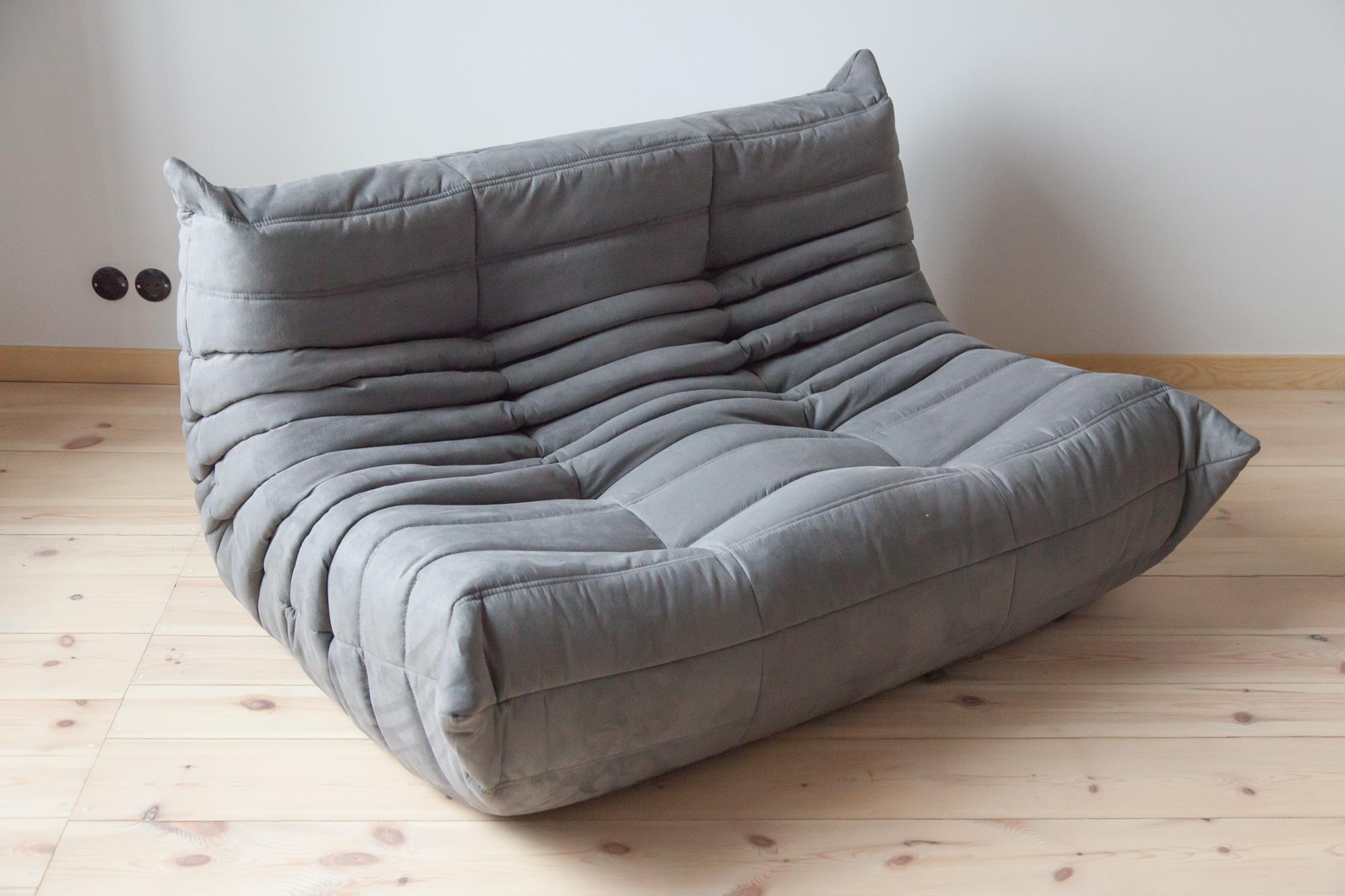 Togo 2-Seat Sofa in Grey Microfibre by Michel Ducaroy for Ligne Roset For Sale 2