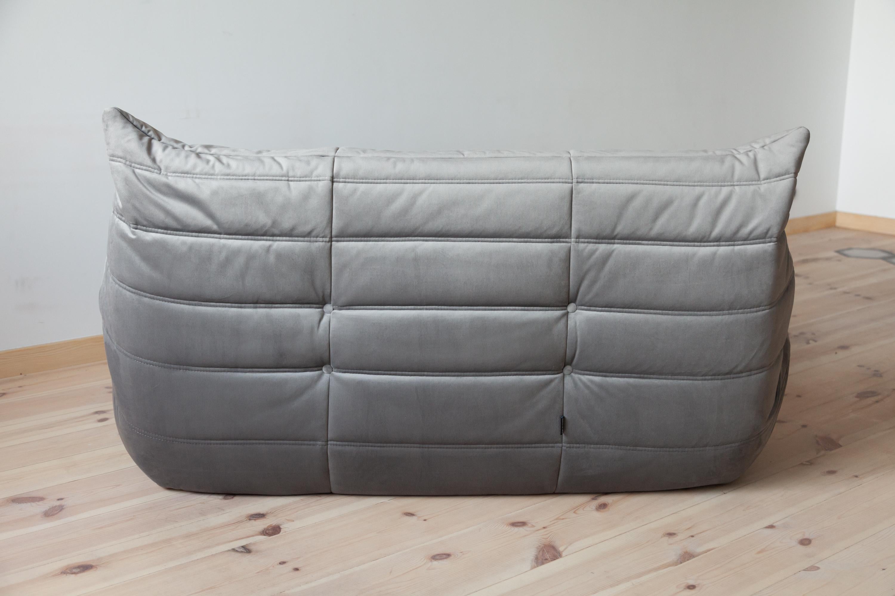 Togo 2-Seat Sofa in Grey Velvet by Michel Ducaroy for Ligne Roset In Excellent Condition For Sale In Berlin, DE