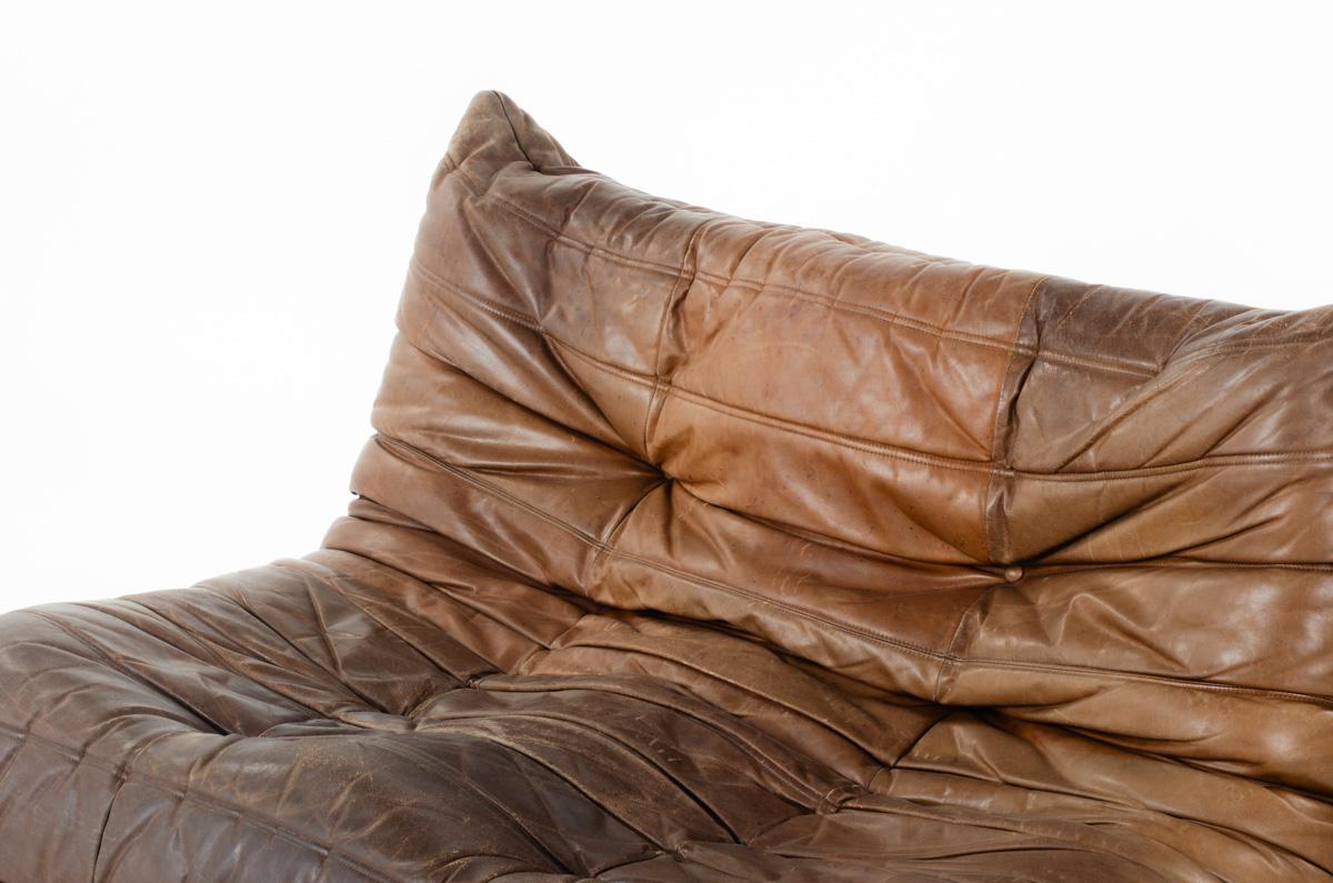 Togo 2-seat sofa in leather by Michel Ducaroy for Ligne Roset 1970 4