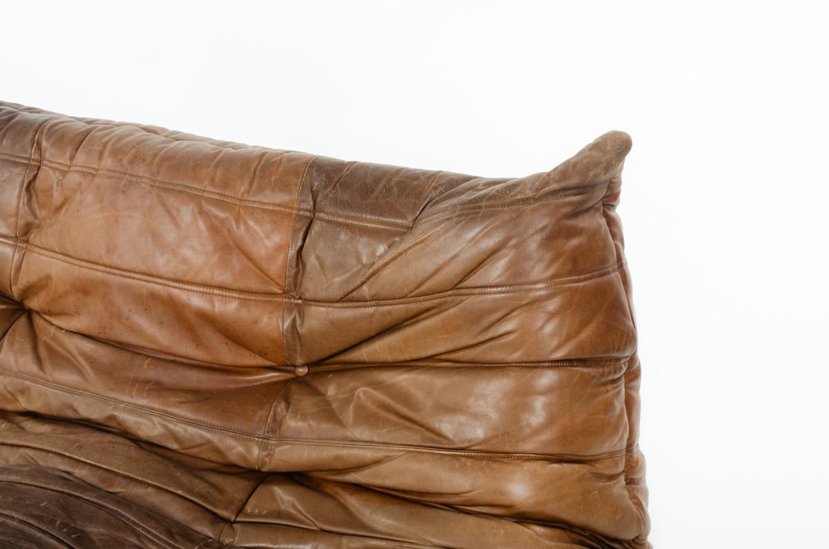 Togo 2-seat sofa in leather by Michel Ducaroy for Ligne Roset 1970 5