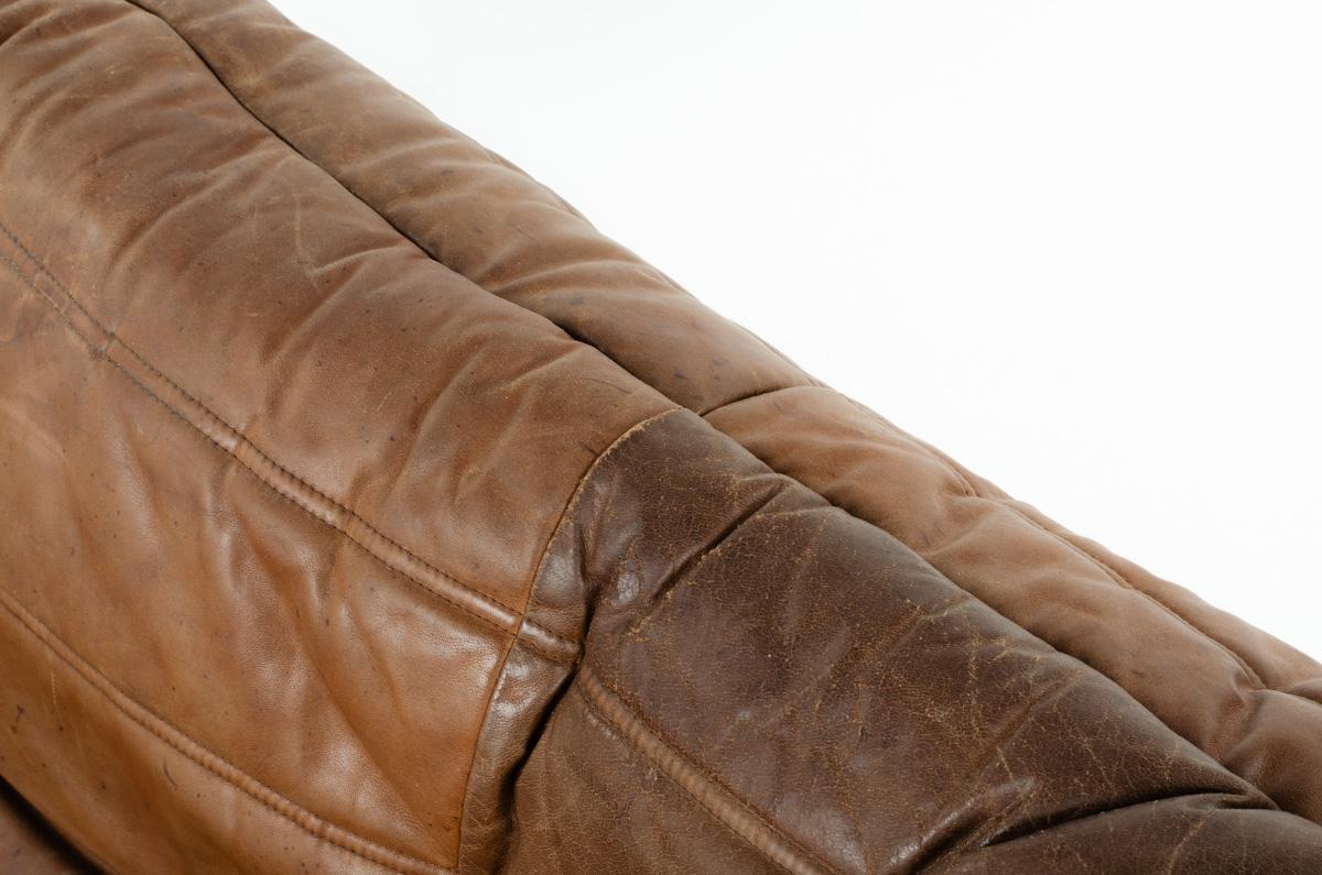 Togo 2-seat sofa in leather by Michel Ducaroy for Ligne Roset 1970 6