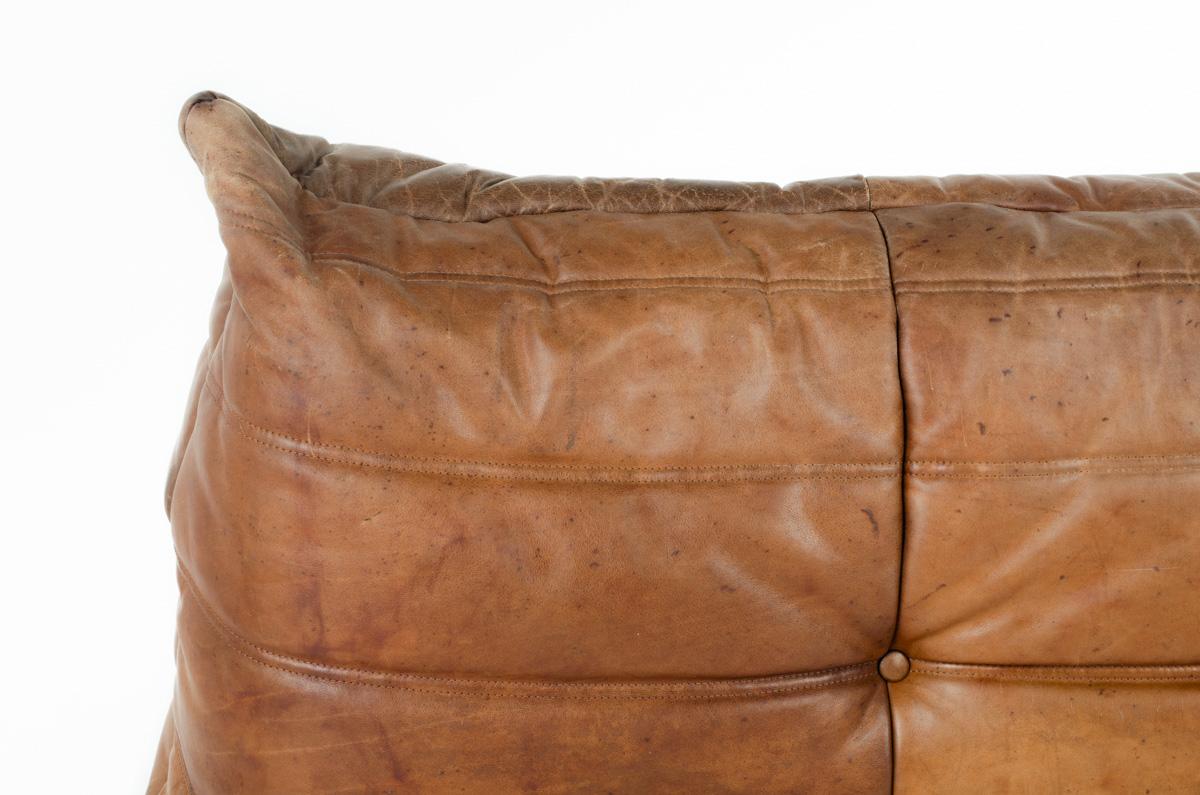 Leather Togo 2-seat sofa in leather by Michel Ducaroy for Ligne Roset 1970