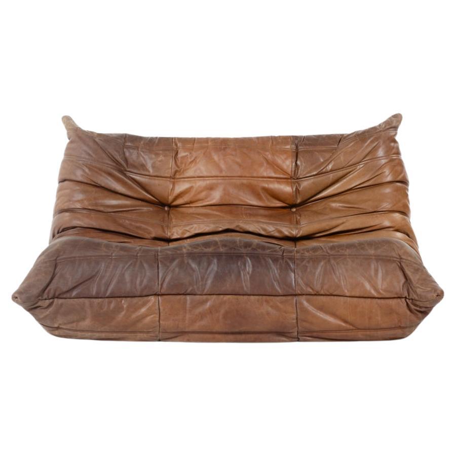 Togo 2-seat sofa in leather by Michel Ducaroy for Ligne Roset 1970