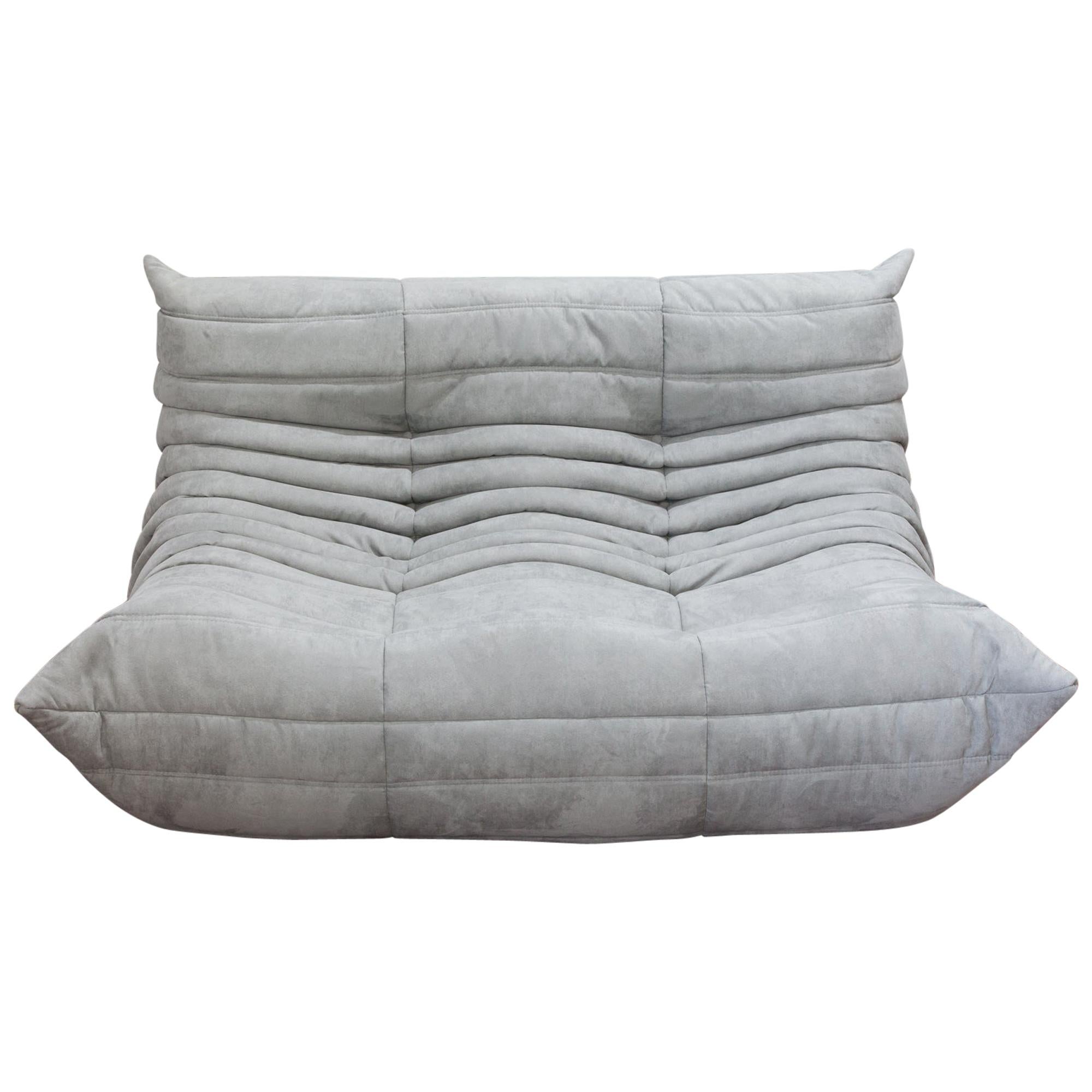 Togo 2-Seat Sofa in Light Grey Microfibre by Michel Ducaroy for Ligne Roset For Sale