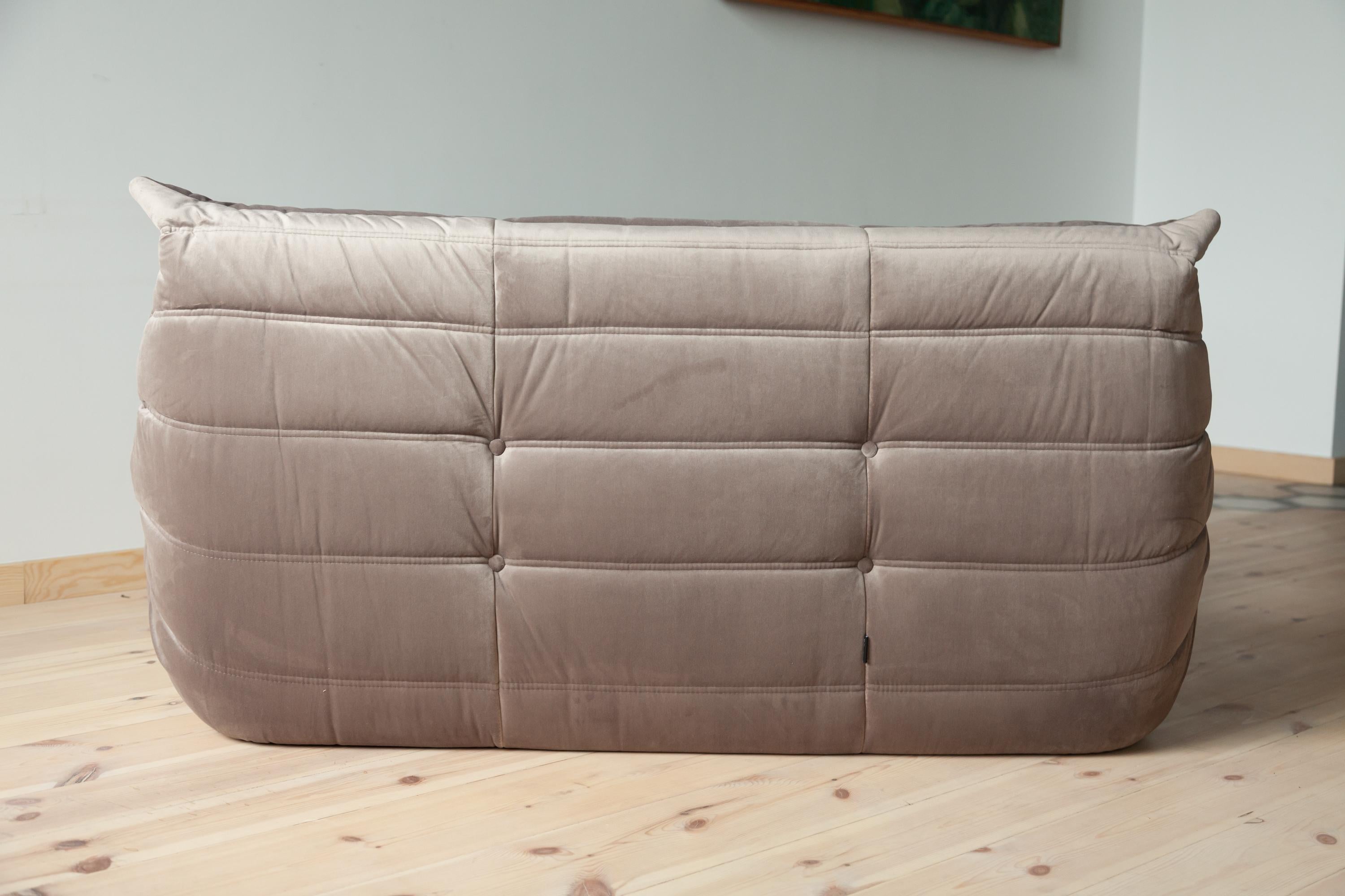 Togo 2-Seat Sofa in Pinkish- Grey Velvet by Michel Ducaroy for Ligne Roset In Excellent Condition For Sale In Berlin, DE