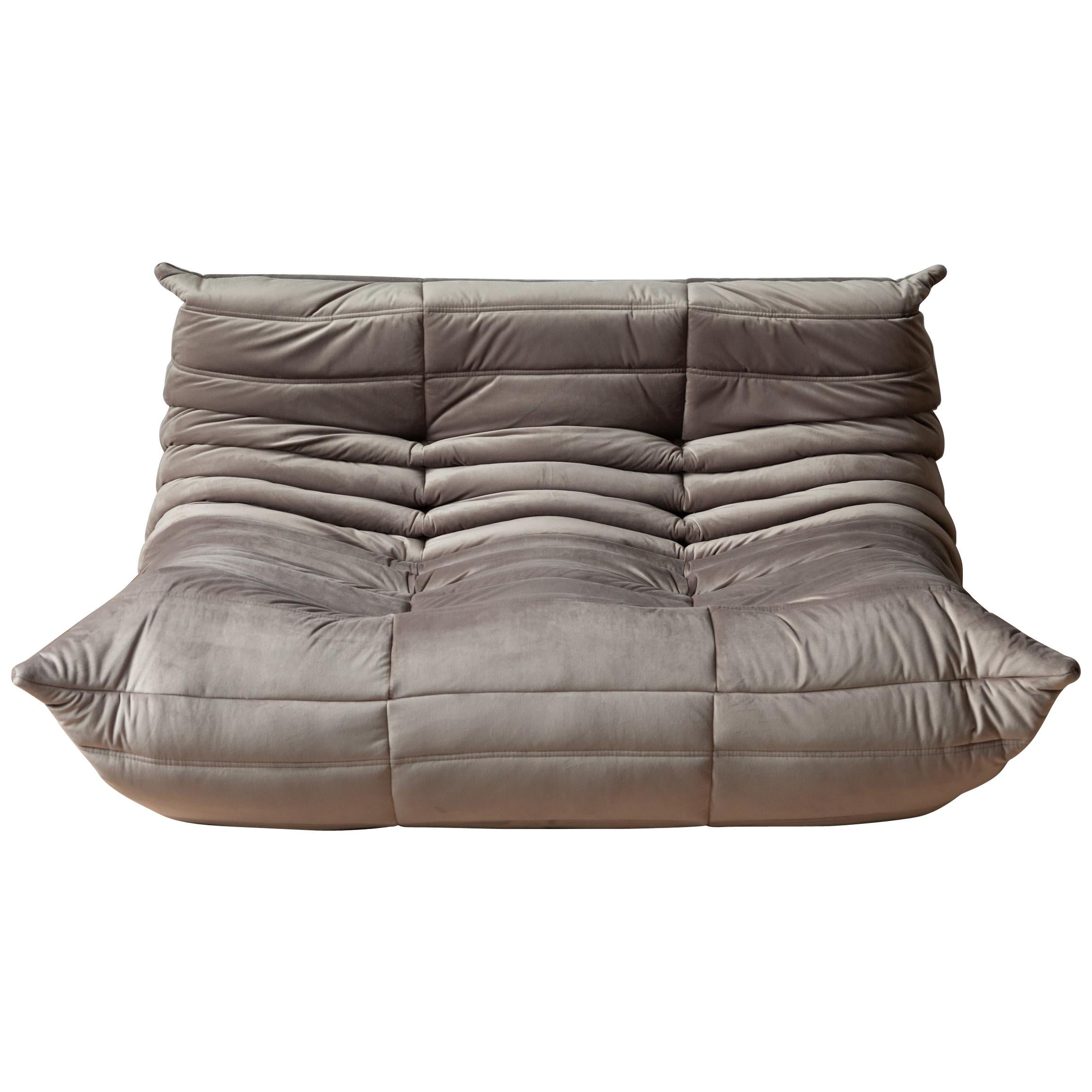 Togo 2-Seat Sofa in Pinkish- Grey Velvet by Michel Ducaroy for Ligne Roset For Sale